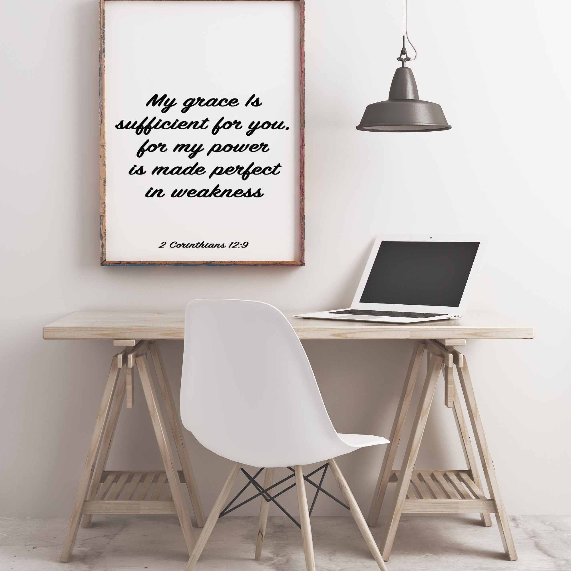 Bible Verse Print "My Grace Is Sufficient" from 2 Corinthians 12:9. Christian Wall Art | Inspirational Scripture Decor in Black or White