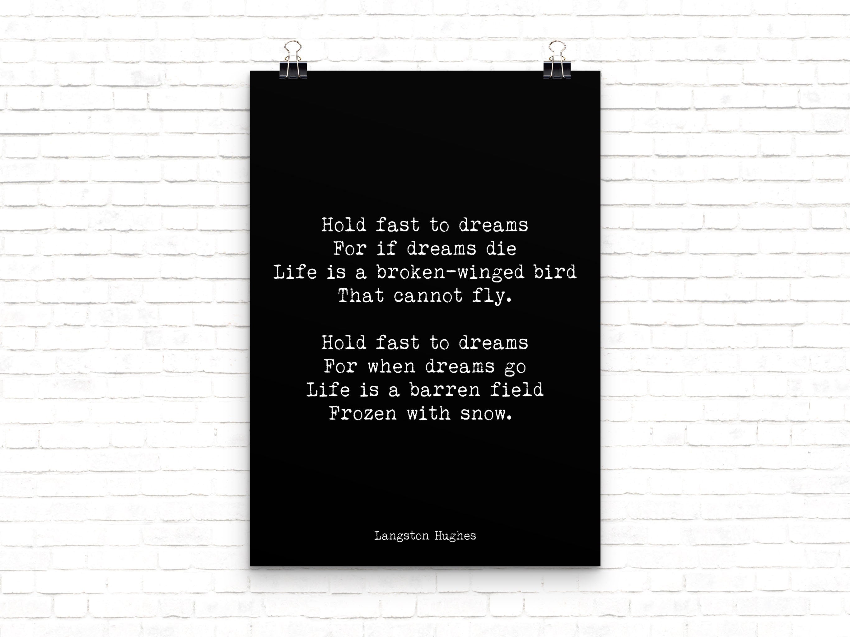 Langston Hughes Hold Fast to Dreams Poem Print – Inspirational Literary Wall Art, Motivational Quote Poster