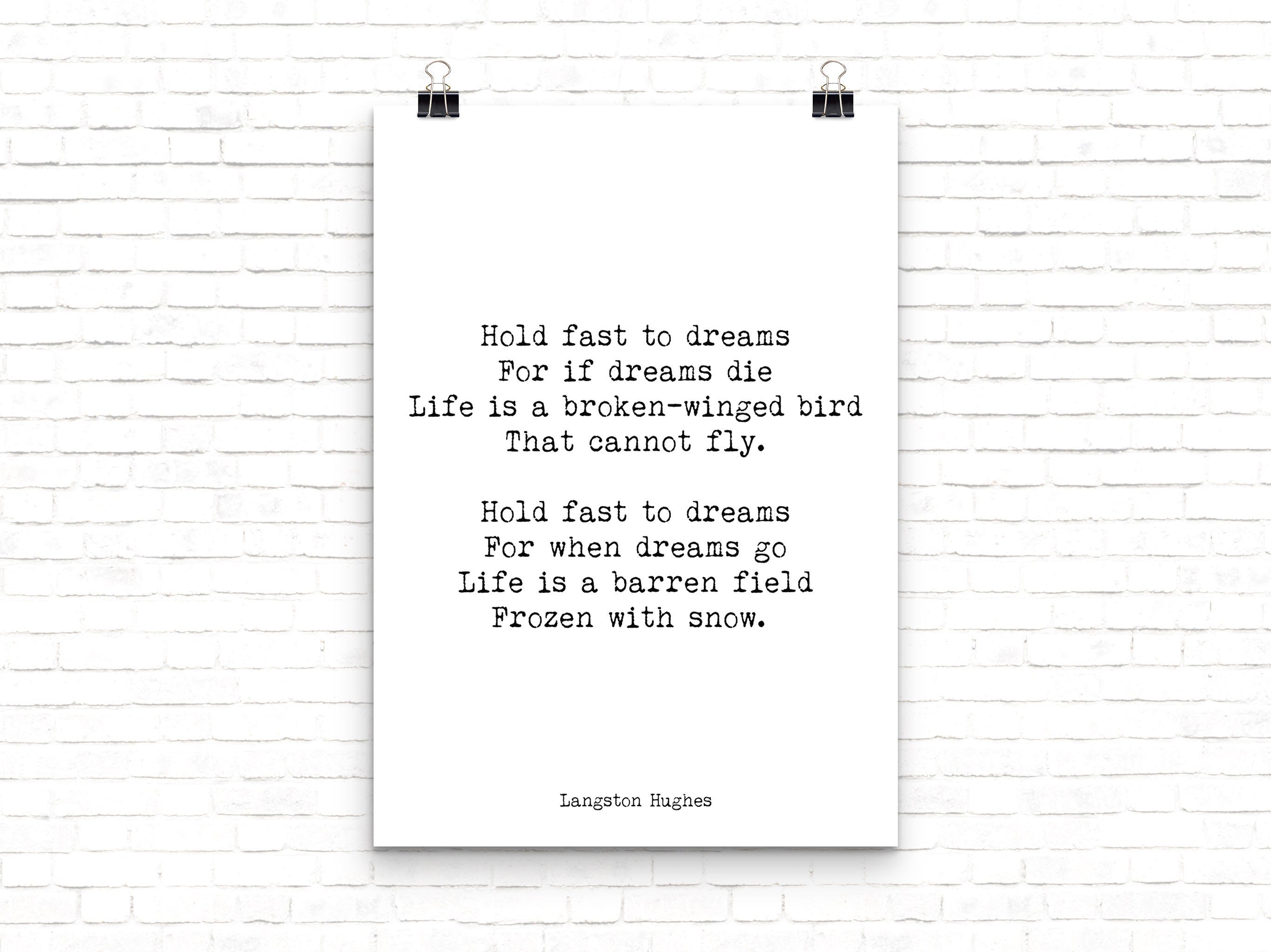 Langston Hughes Hold Fast to Dreams Poem Print – Inspirational Literary Wall Art, Motivational Quote Poster