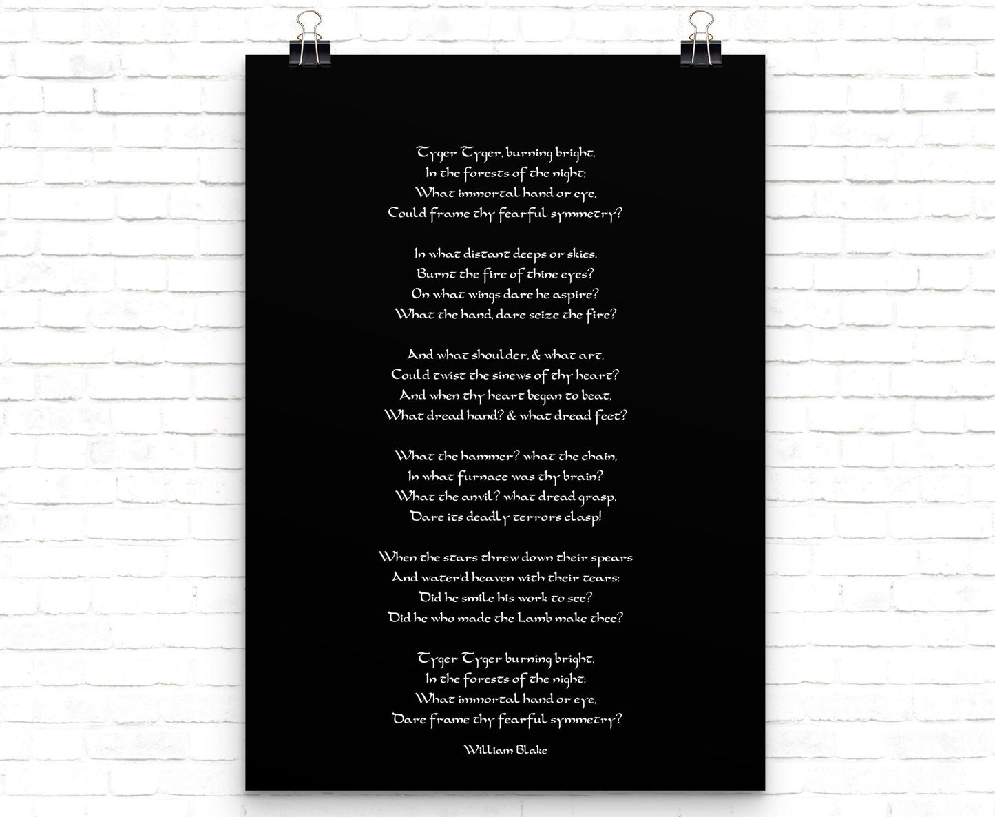 William Blake The Tyger Poem Print Black & White Art for Home Wall Decor, Tiger Tiger Burning Bright Unframed
