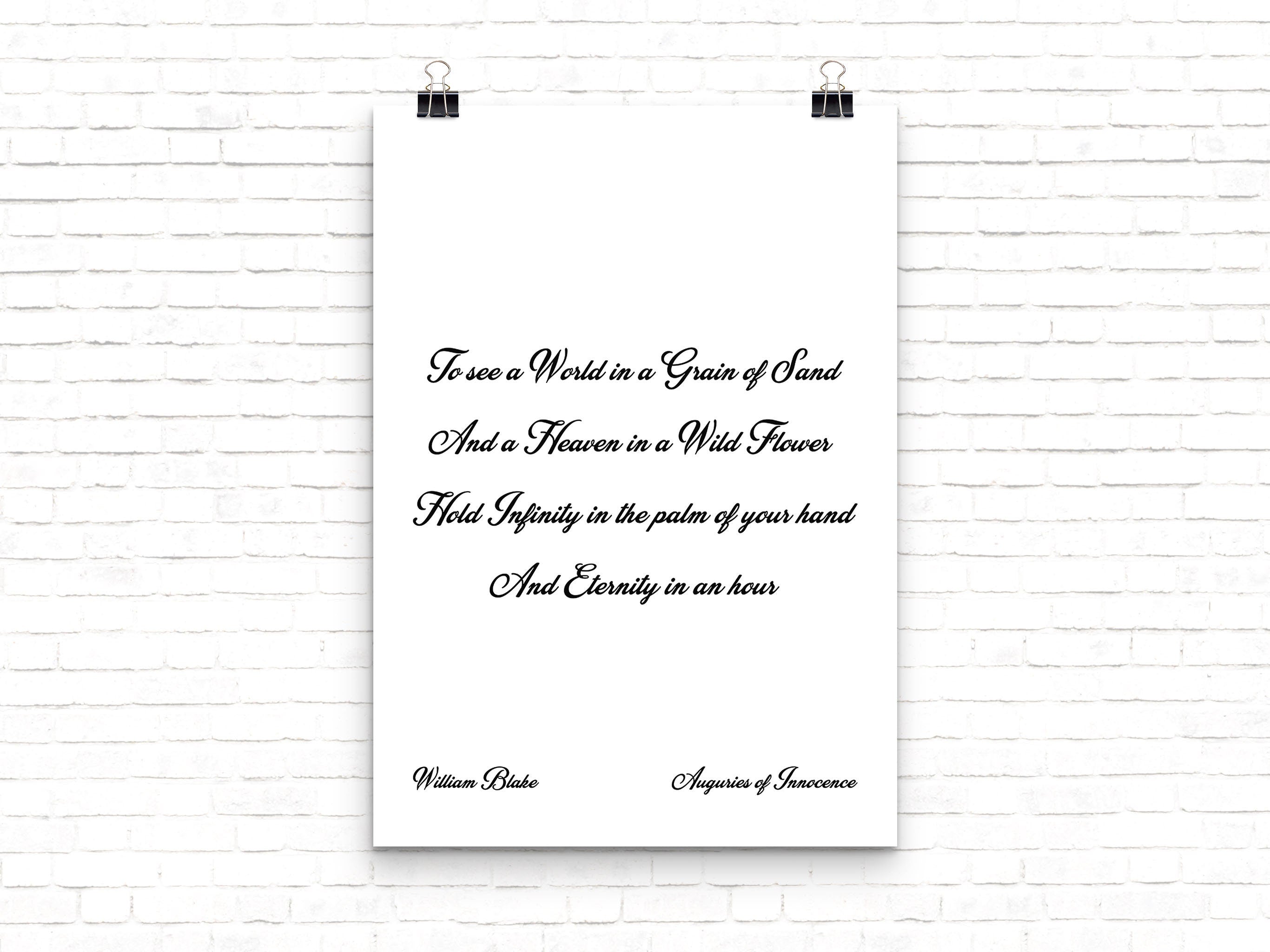 William Blake See The World in a Grain of Sand Wall Art Print in Black & White, Unframed and Framed Art
