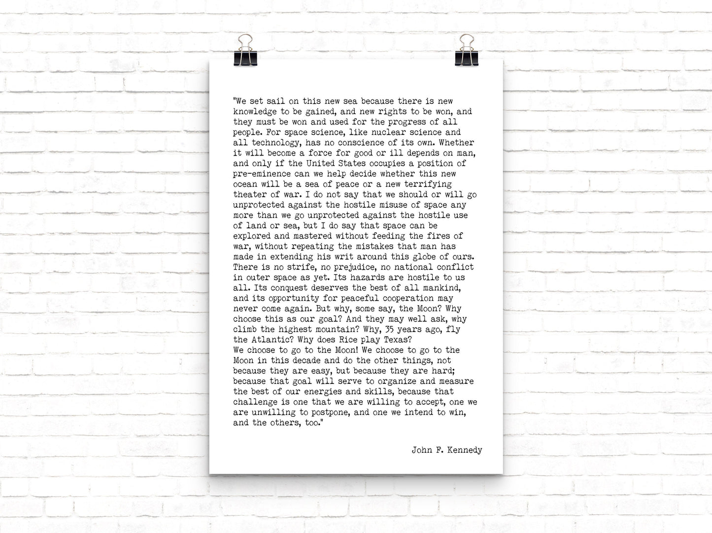 John F. Kennedy Quote Print, We Choose To Go To The Moon Inspirational Art