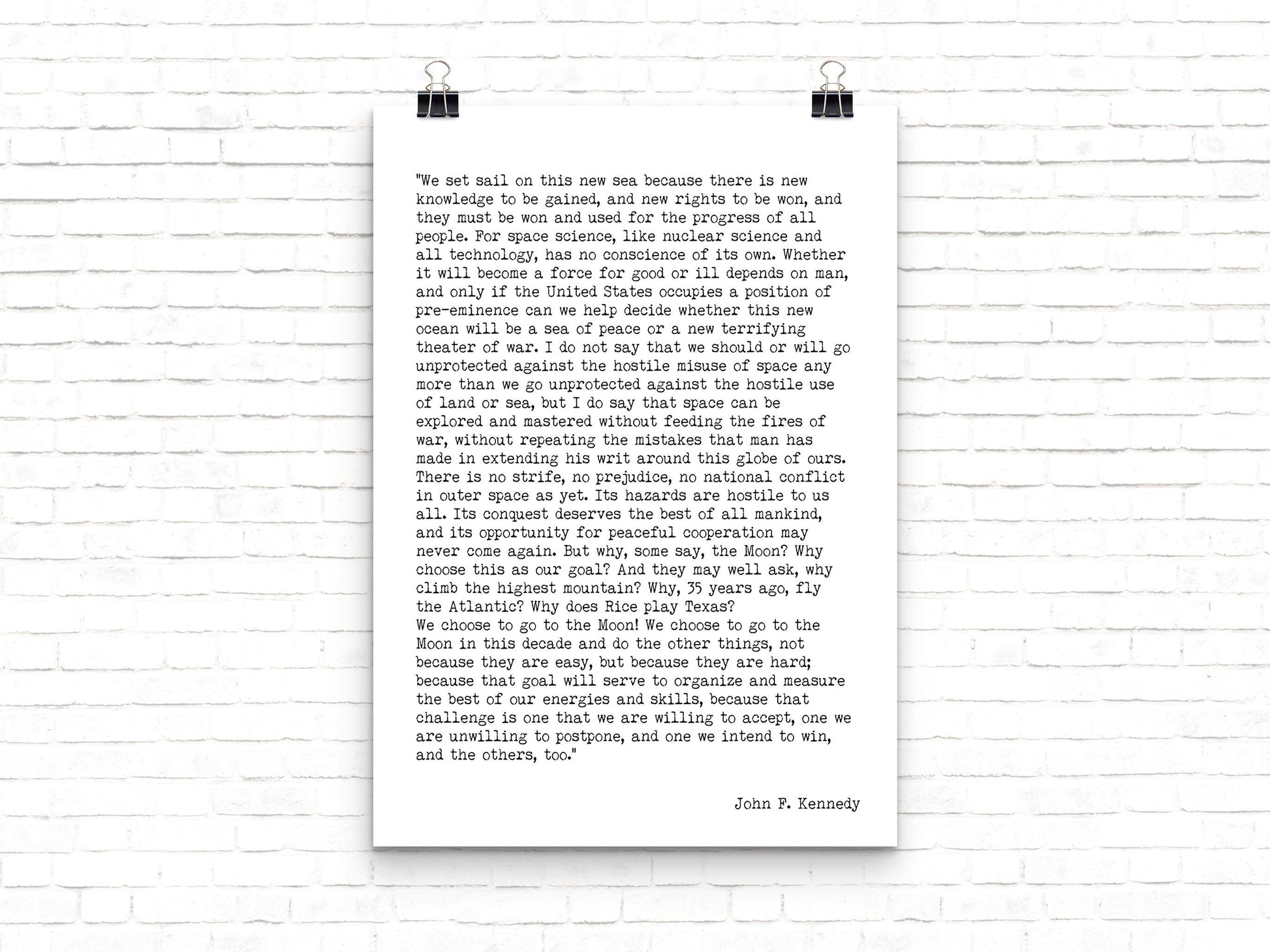 John F. Kennedy Quote Print, We Choose To Go To The Moon Inspirational Art