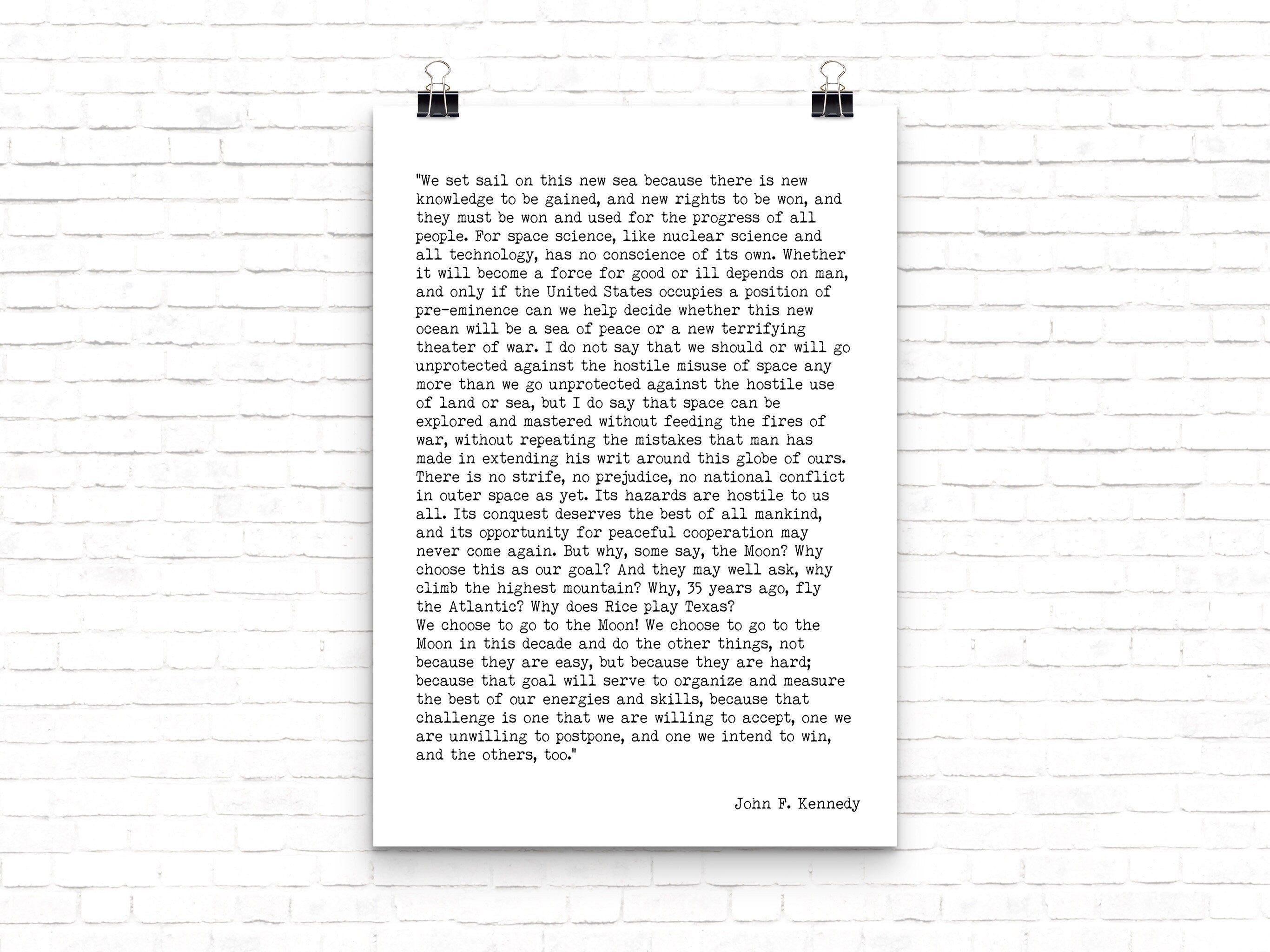 John F. Kennedy Quote Print, We Choose To Go To The Moon Inspirational Art