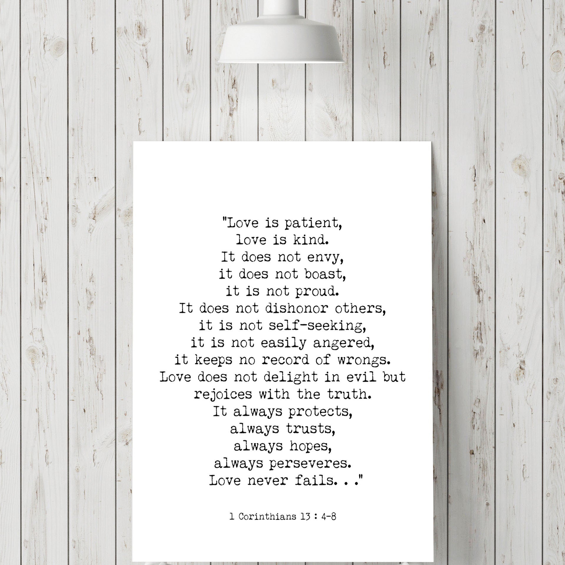 Bible Verse 1 Corinthians 13 Quote Print, Love is Patient Wall Art in Black & White