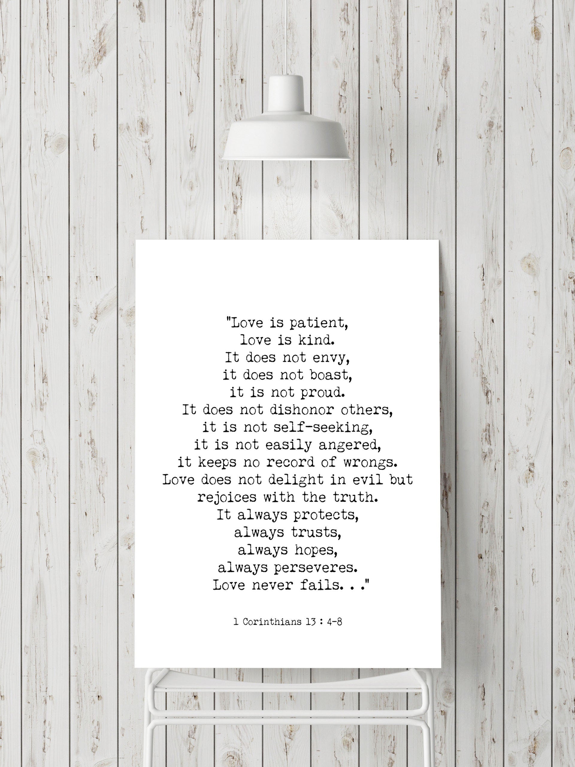 Bible Verse 1 Corinthians 13 Quote Print, Love is Patient Wall Art in Black & White