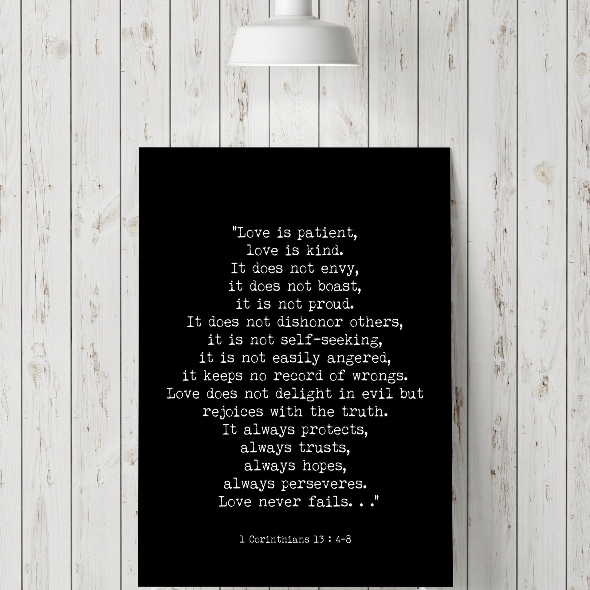 Bible Verse 1 Corinthians 13 Quote Print, Love is Patient Wall Art in Black & White