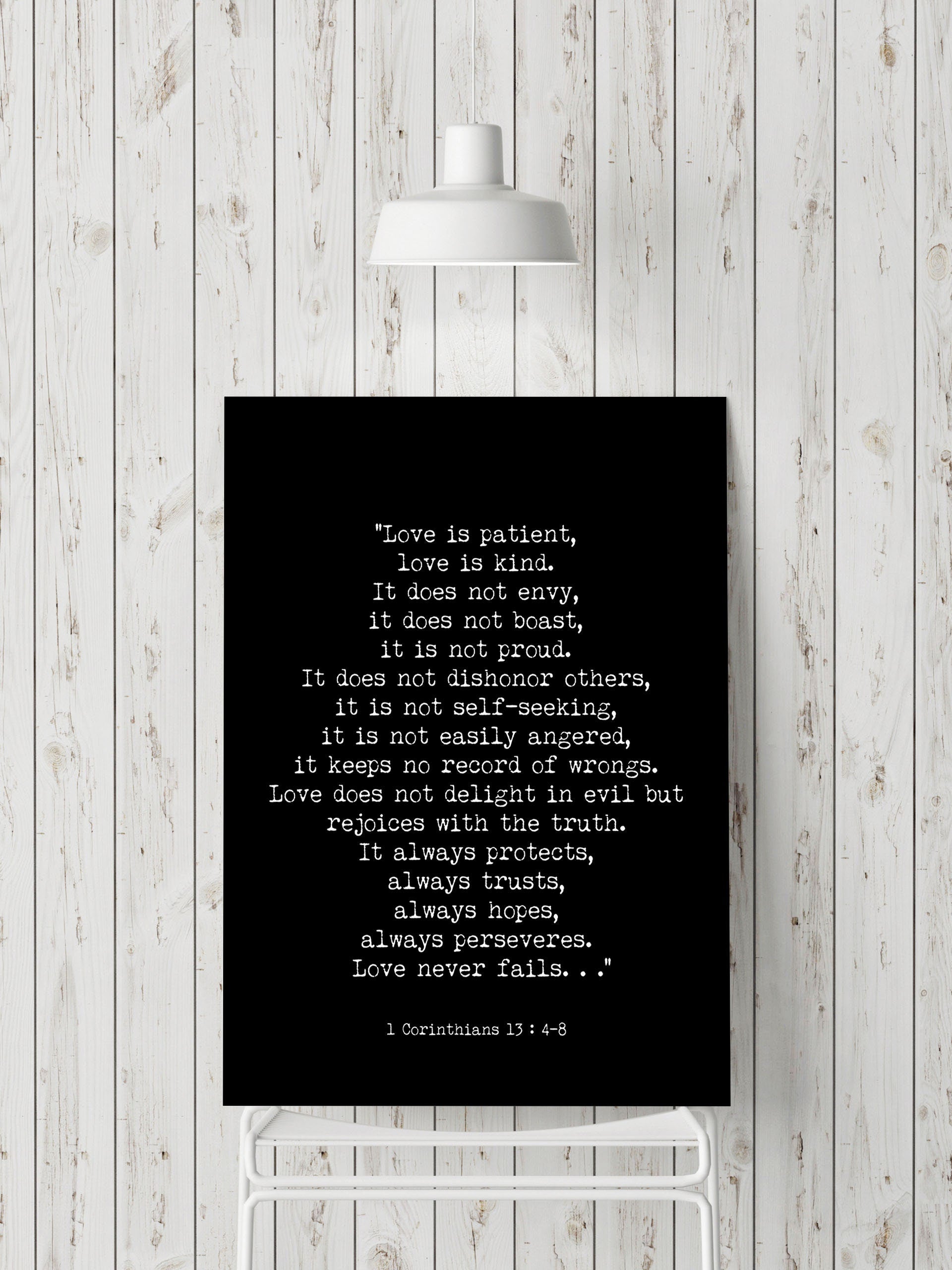 Bible Verse 1 Corinthians 13 Quote Print, Love is Patient Wall Art in Black & White