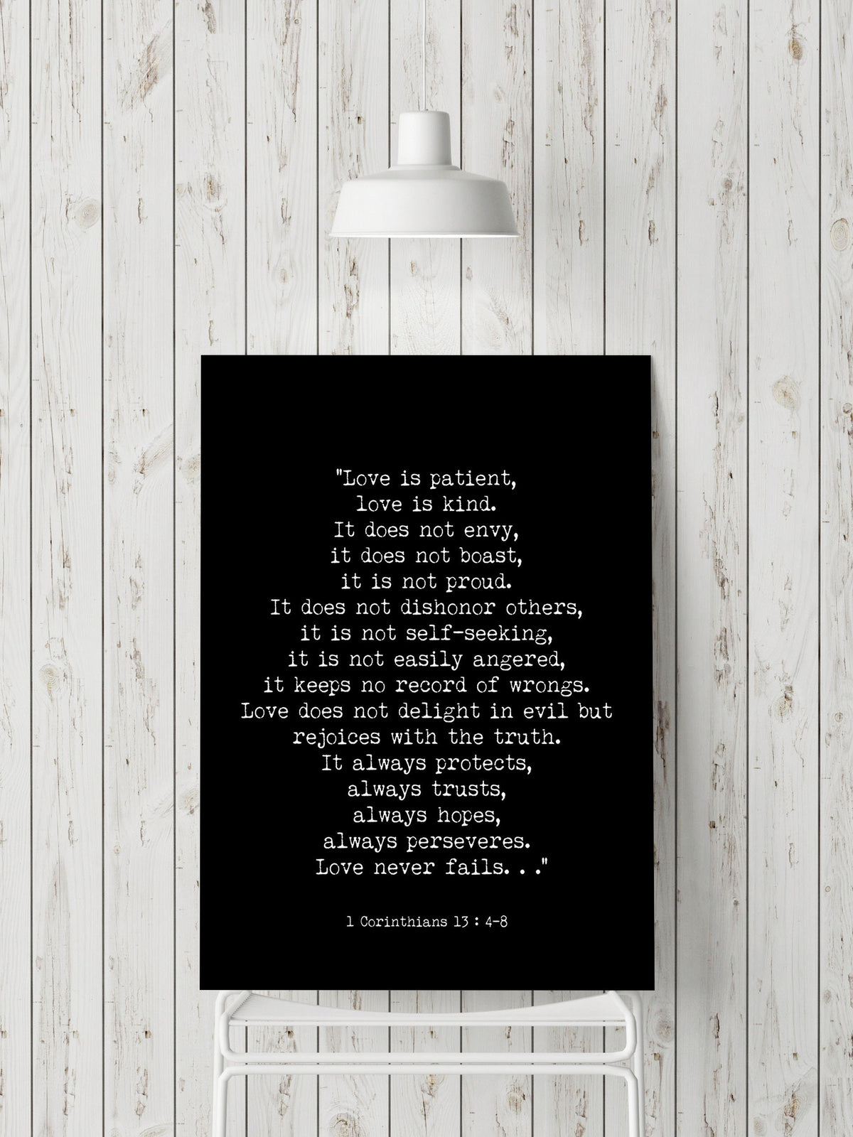 Bible Verse 1 Corinthians 13 Quote Print, Love is Patient Wall Art in Black & White