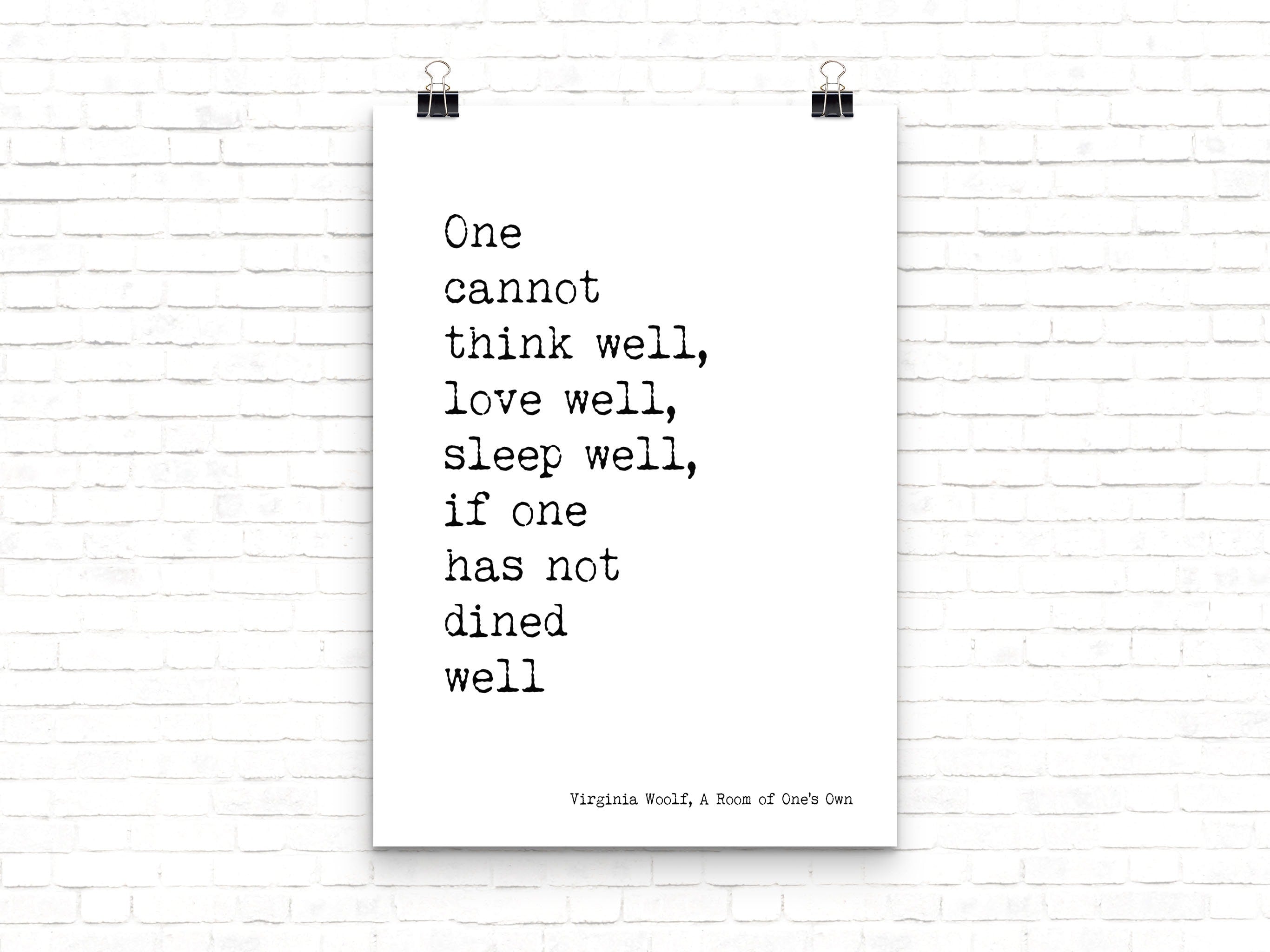 Virginia Woolf Quote Print – A Room of One’s Own Dined Well Poster – Literary Kitchen Wall Art – Typewriter Style