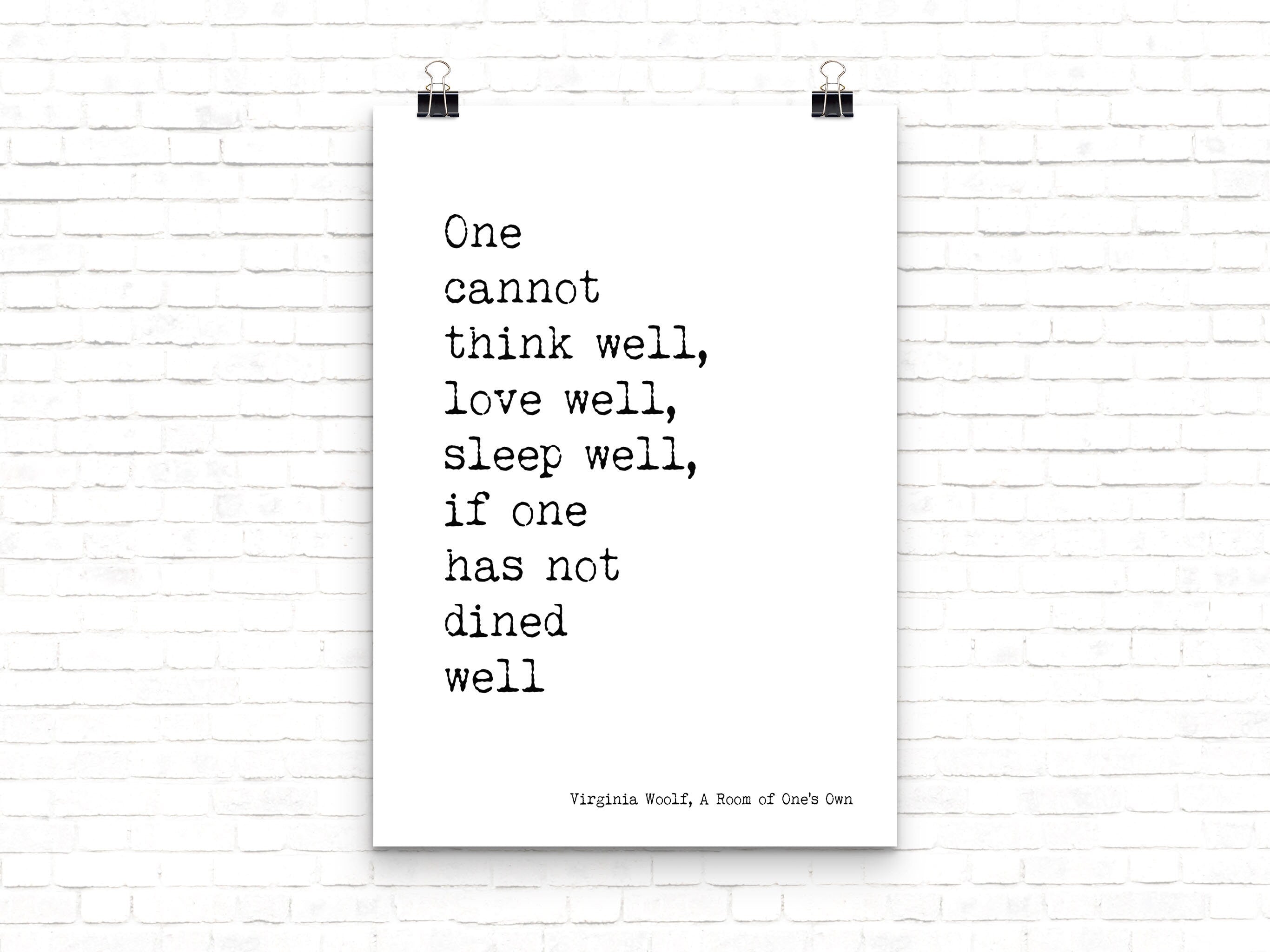 Virginia Woolf Dined Well Quote Print, A Room of One's Own