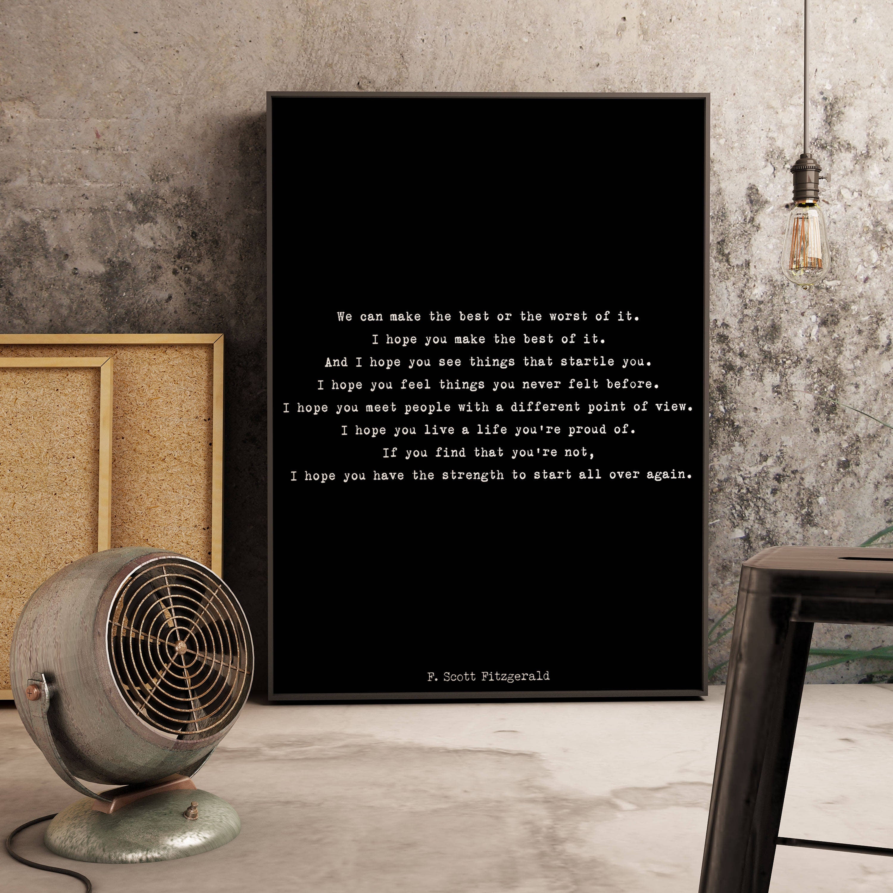 F Scott Fitzgerald Quote Print – Start Again Wall Art – Framed or Unframed, Vintage or Minimalist Style