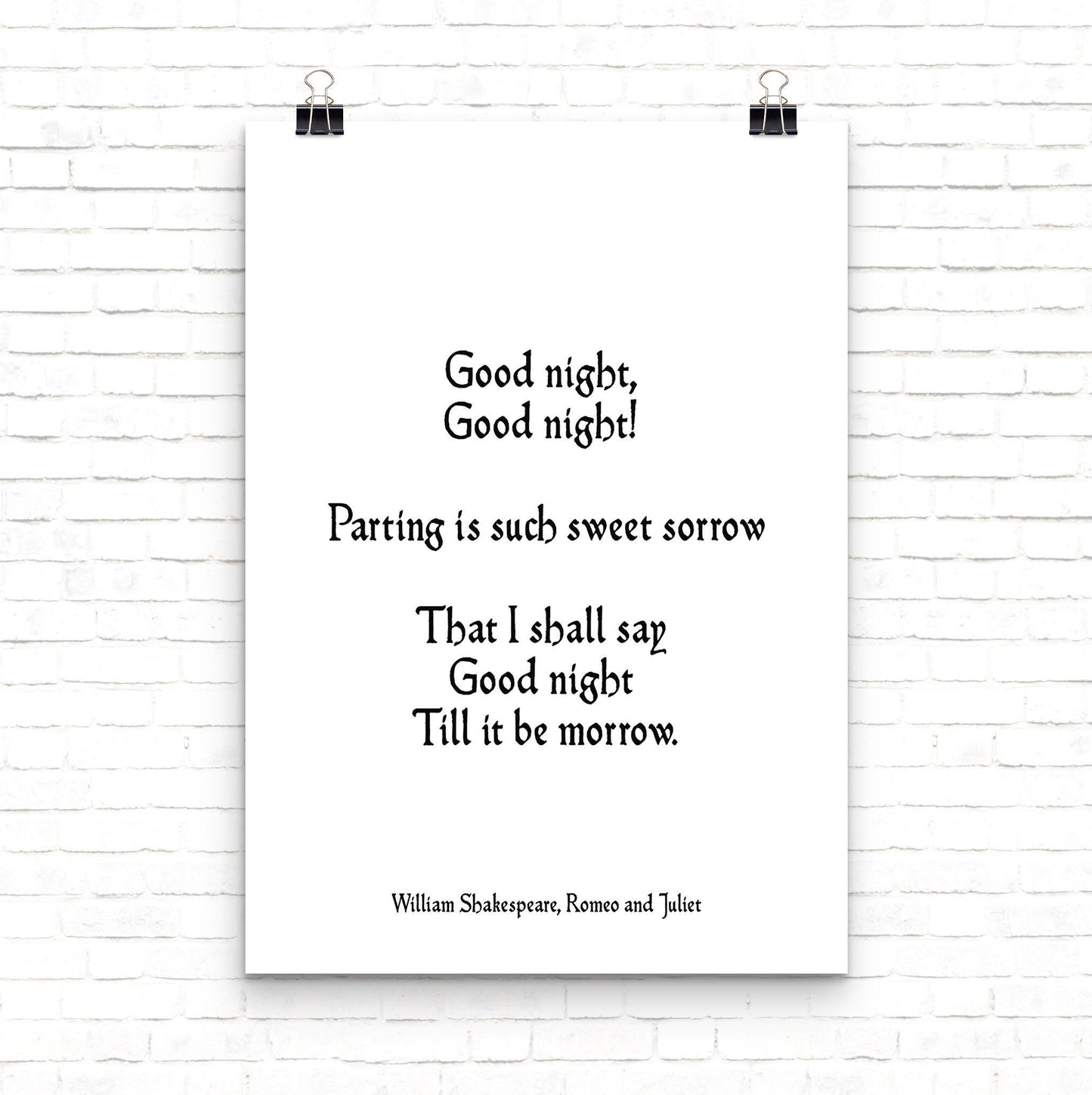 Shakespeare Romeo and Juliet Quote Print Good Night Literary Wall Art