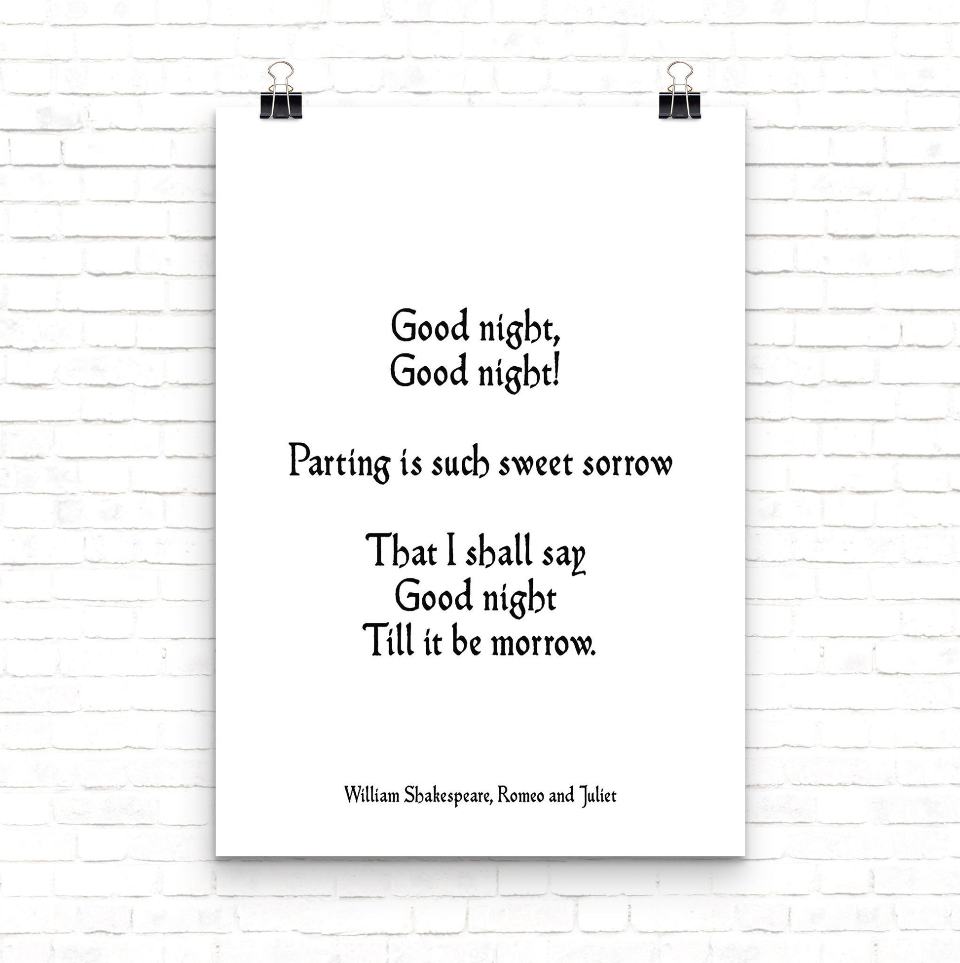 Shakespeare Romeo and Juliet Quote Print Good Night Literary Wall Art