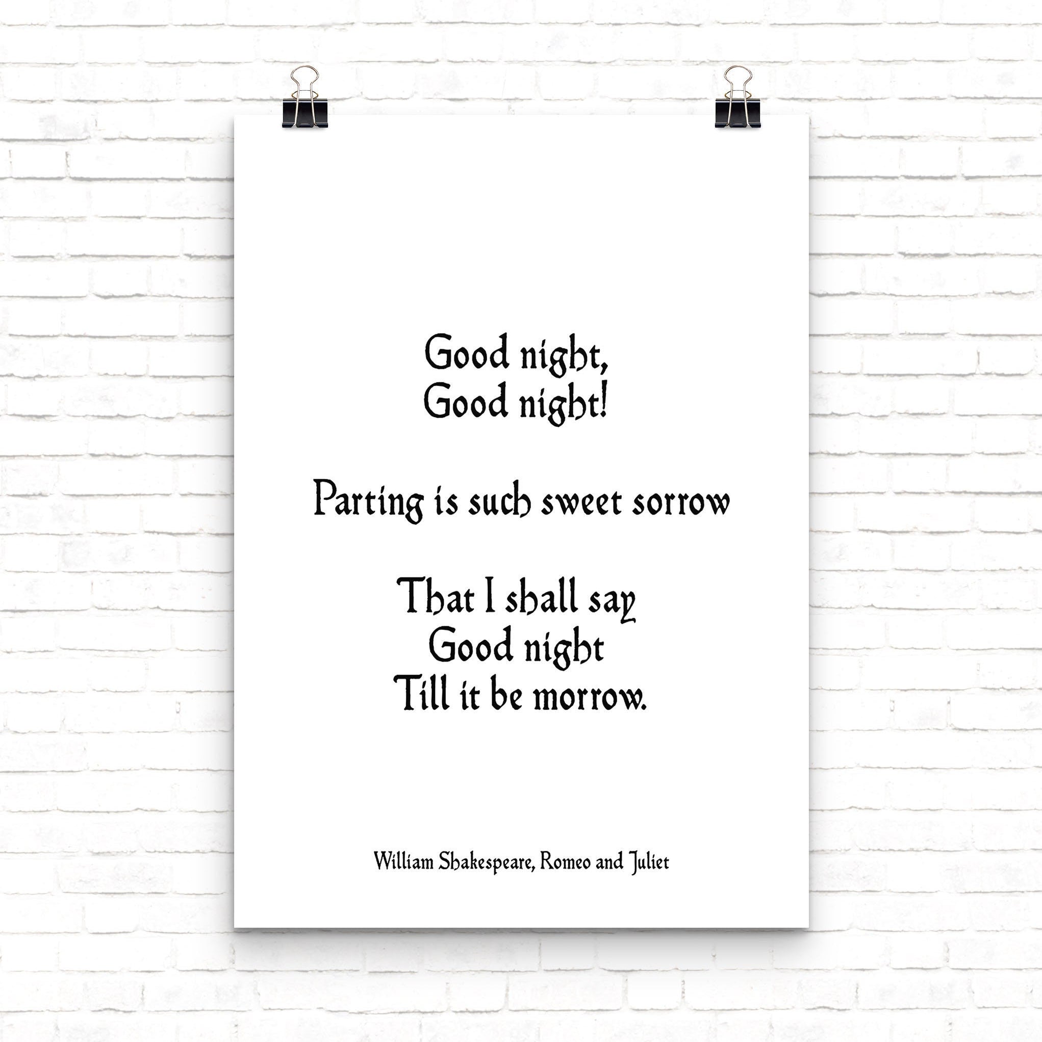 Shakespeare Romeo and Juliet Quote Print Good Night Literary Wall Art