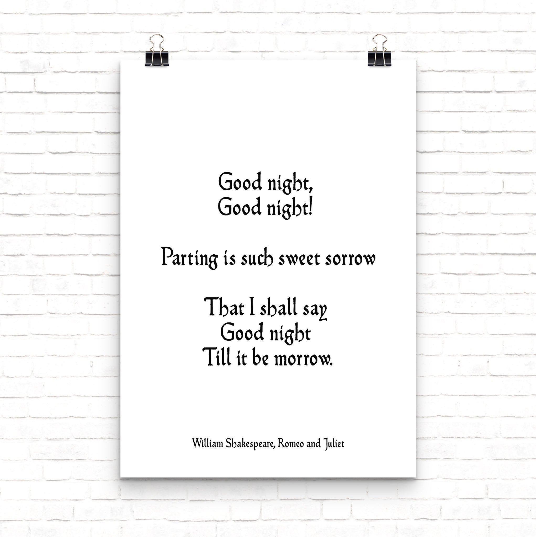 Shakespeare Romeo and Juliet Quote Print Good Night Literary Wall Art