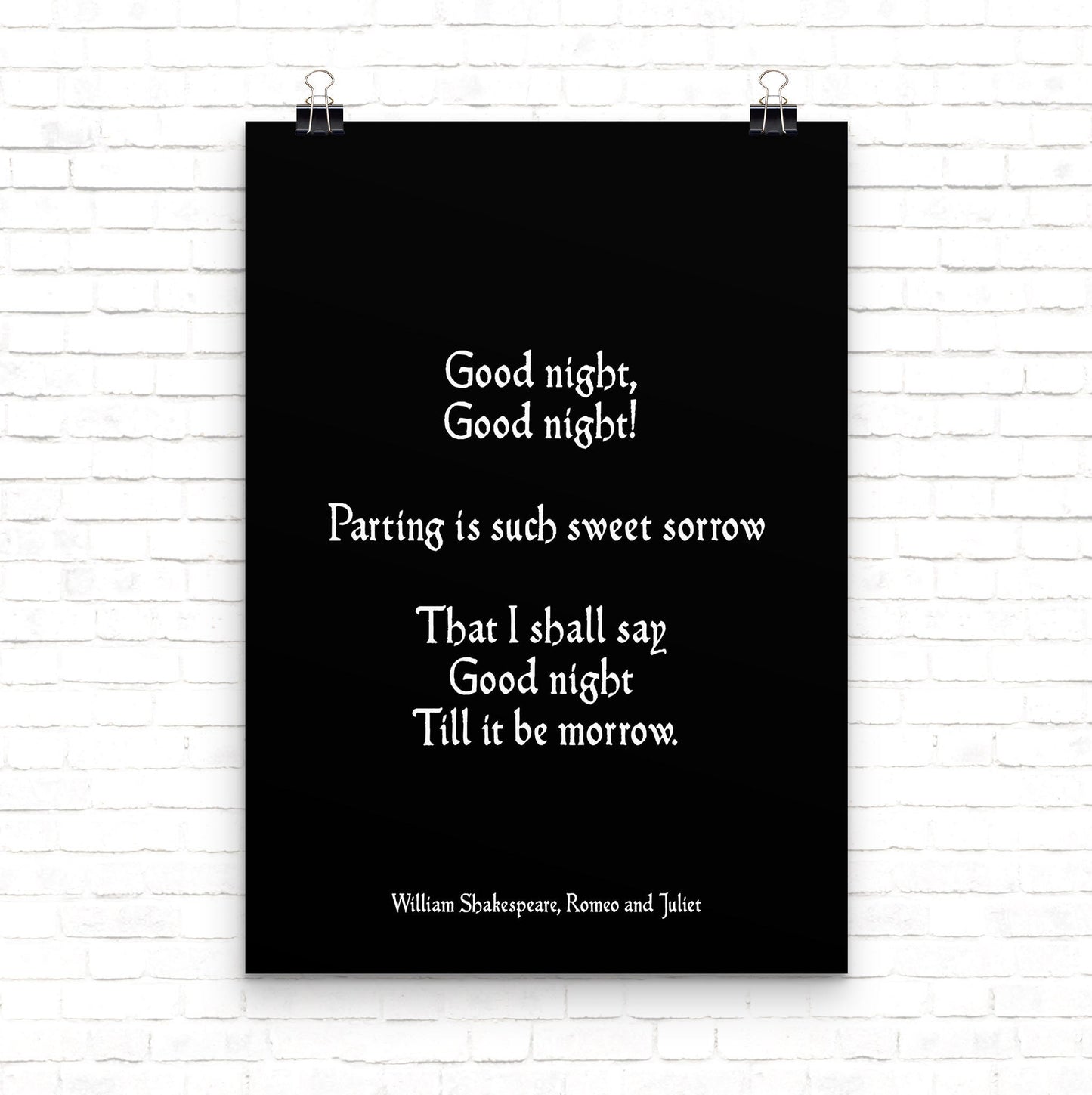 Shakespeare Romeo and Juliet Quote Print Good Night Literary Wall Art