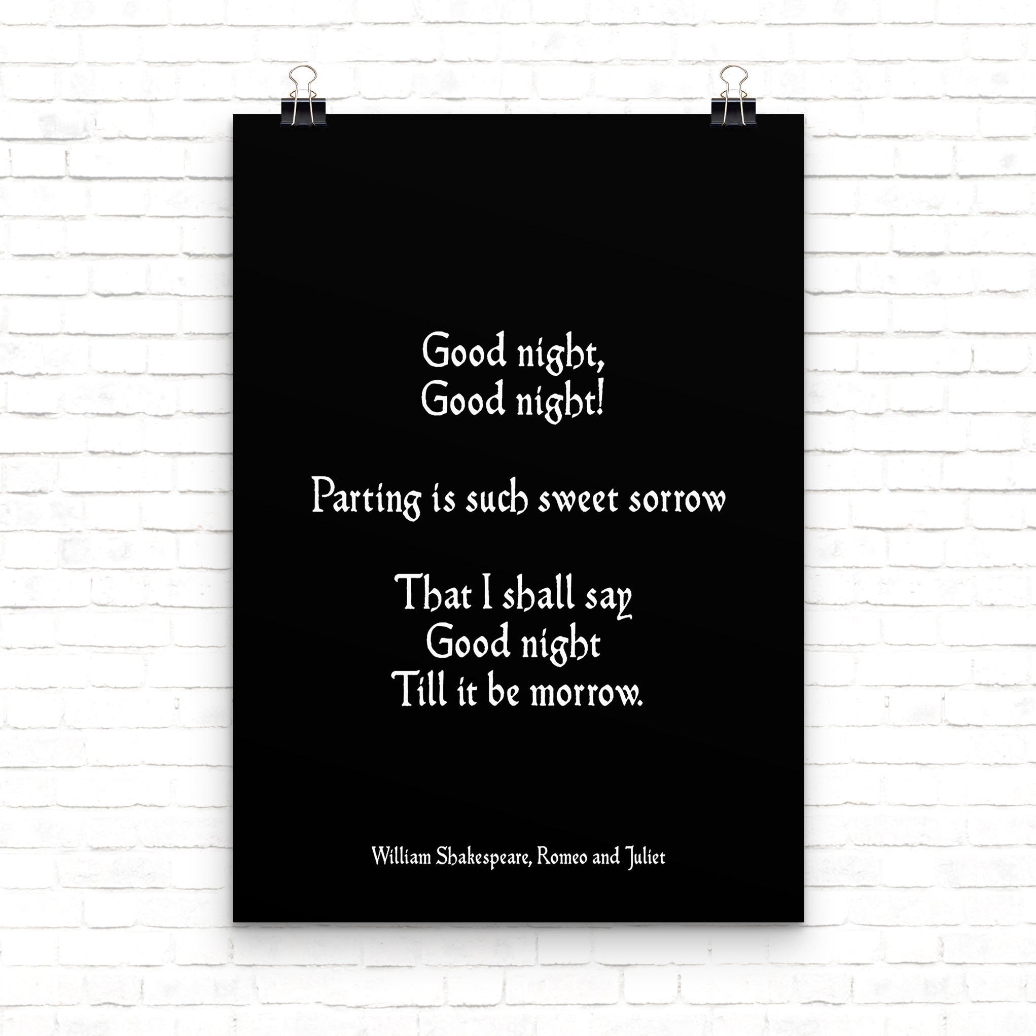 Shakespeare Romeo and Juliet Quote Print Good Night Literary Wall Art