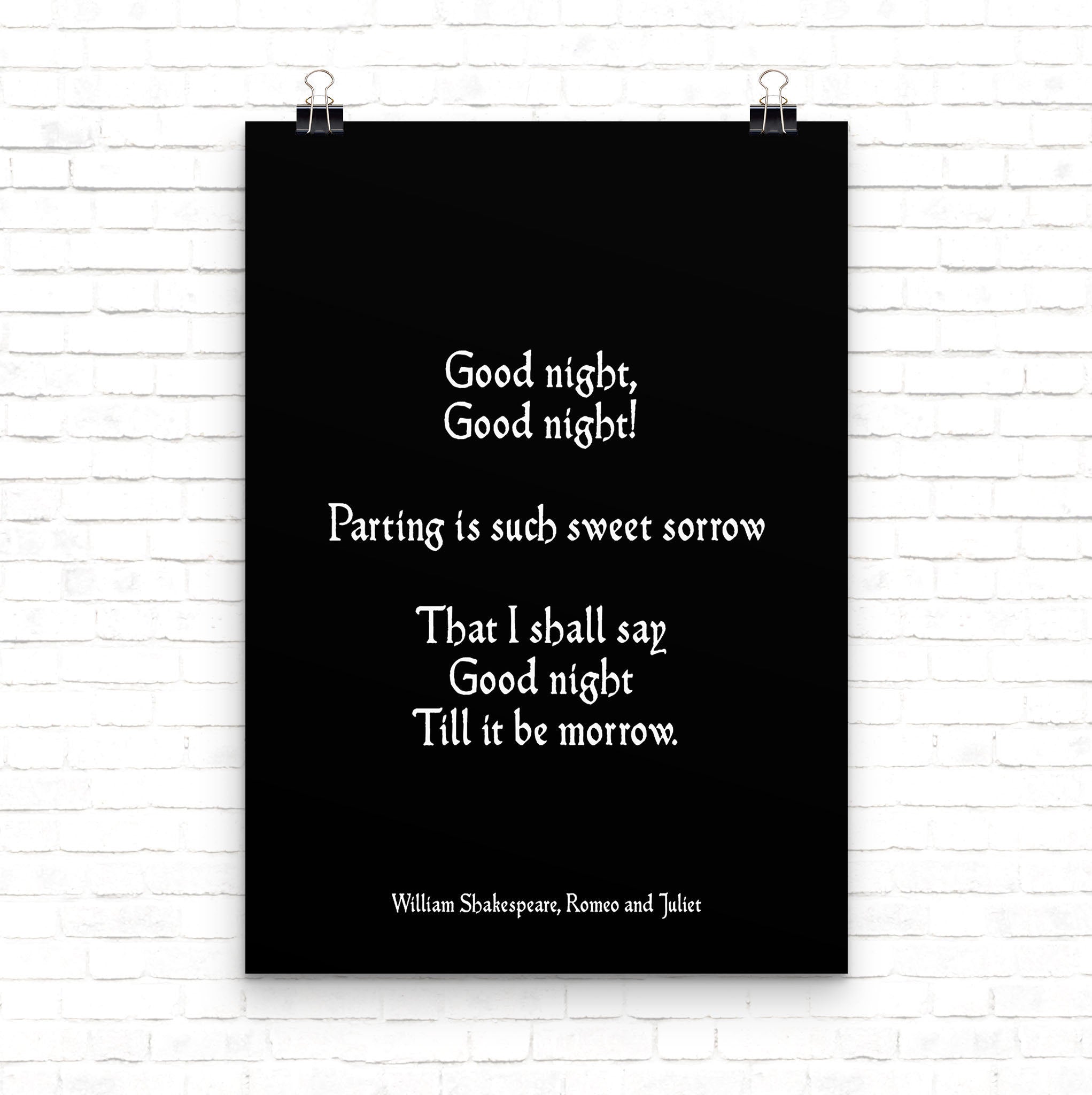 Shakespeare Romeo and Juliet Quote Print Good Night Literary Wall Art