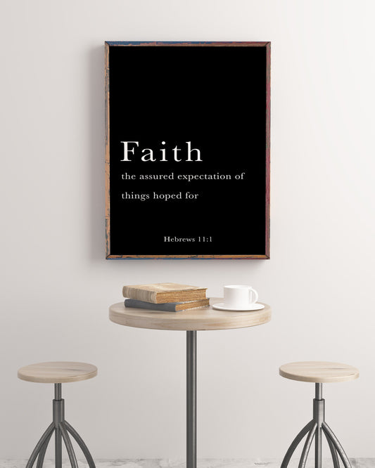 Faith Bible Verse Print – Hebrews 11:1 Scripture Wall Art, Minimalist Christian Decor