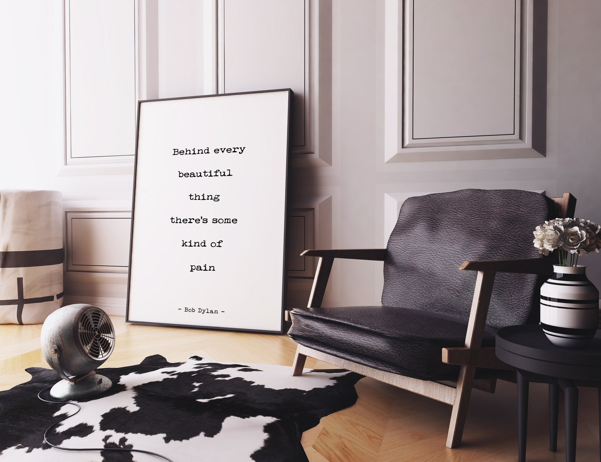 Bob Dylan Uplifting Wall Art, 'Behind Every Beautiful Thing' Quote Typography Poster
