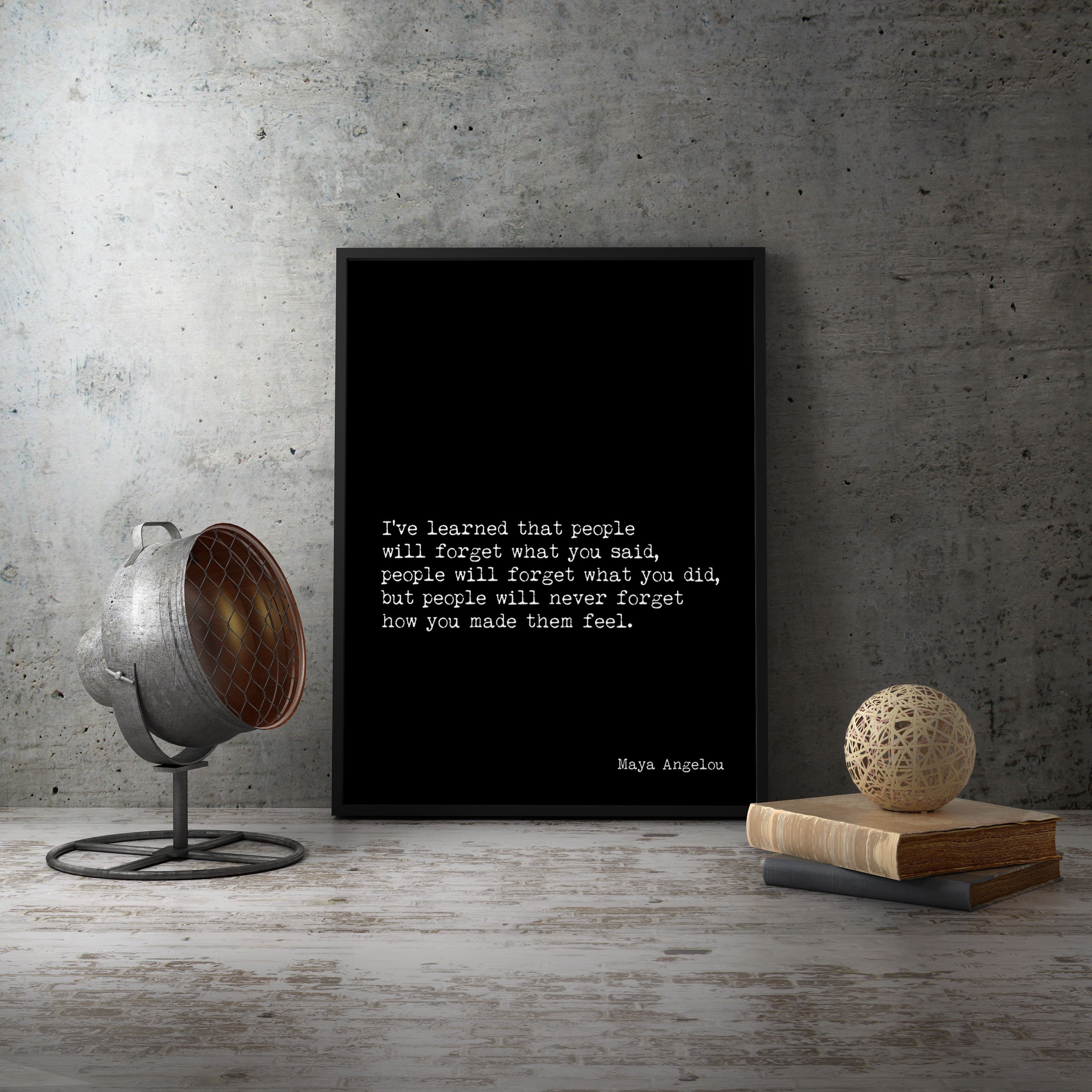 Maya Angelou Quote Print – People Will Never Forget – Inspirational Literary Wall Art – Framed or Unframed Typewriter Style