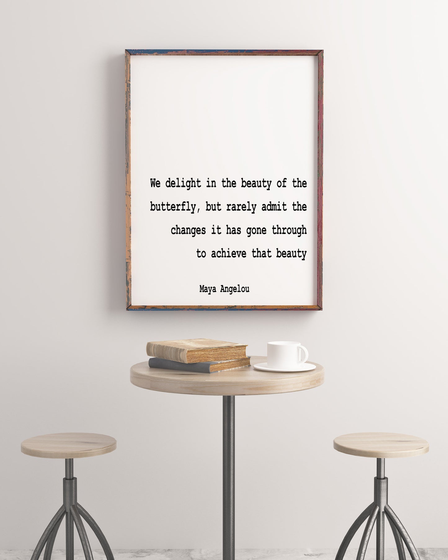 Maya Angelou Butterfly Quote Print – Inspirational Wall Art on Growth and Transformation in White, Black or Vintage