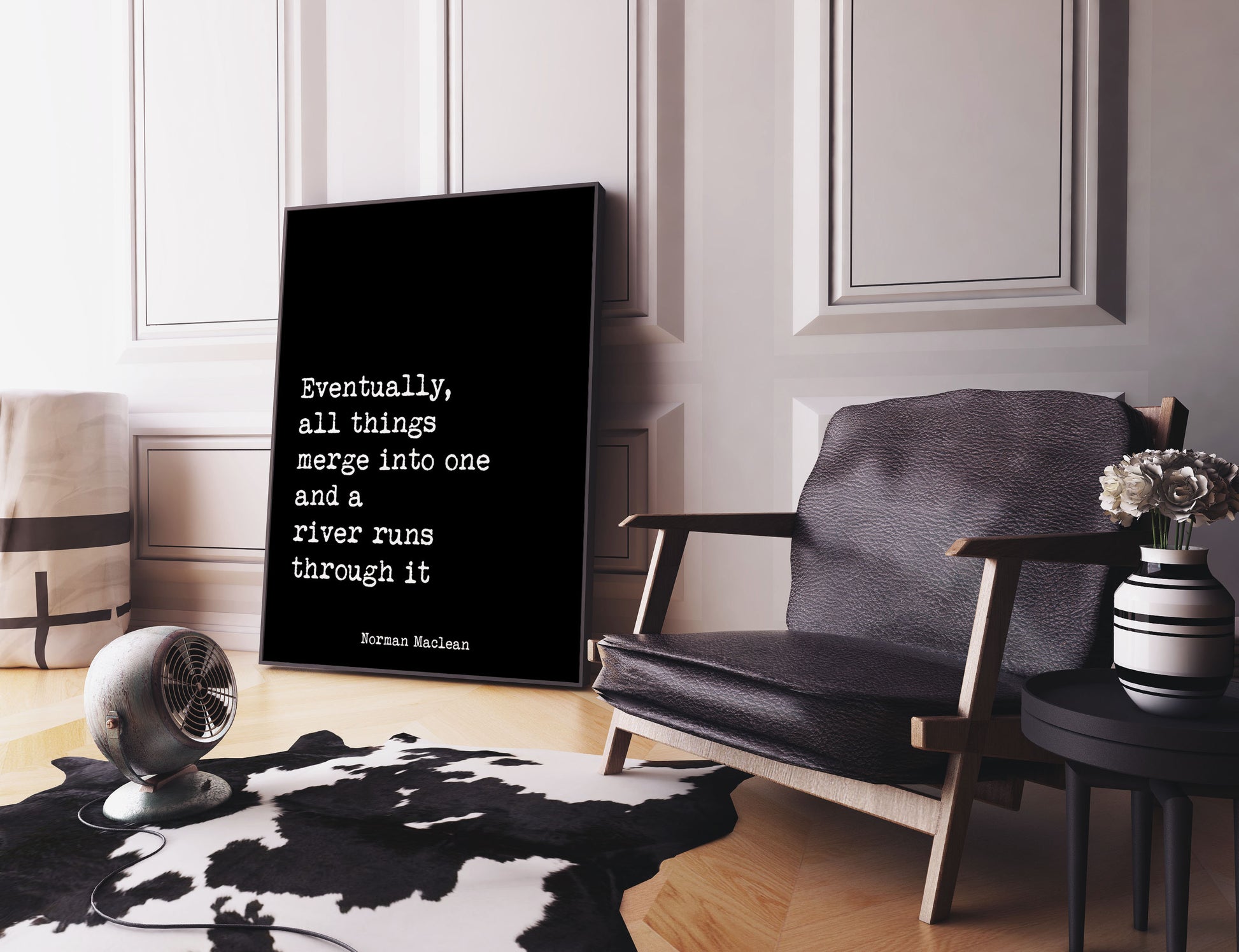 A River Runs Through It quote print by Norman Maclean, Eventually all things merge into one, minimalist literary wall art
