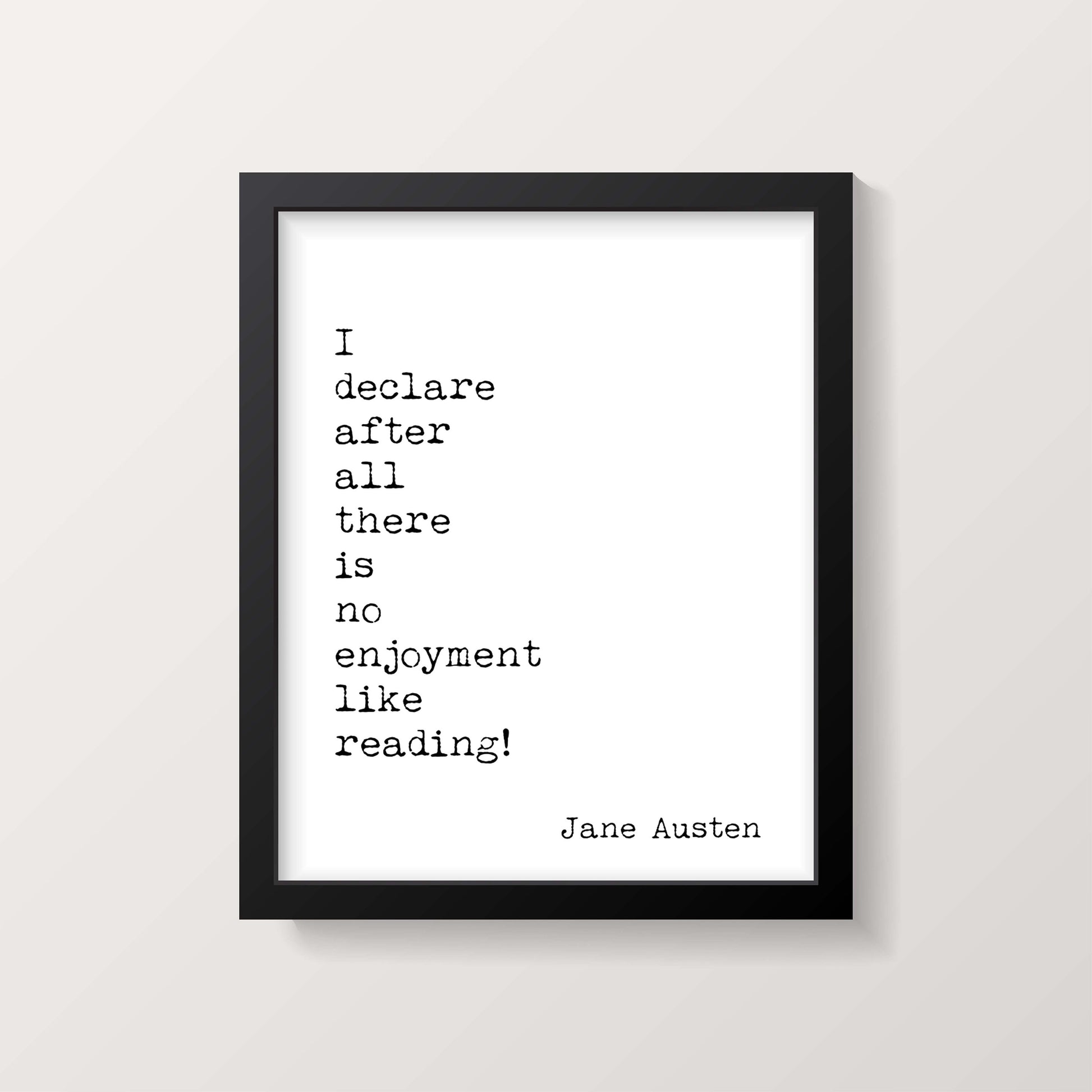 Jane Austen Reading Quote Print There Is No Enjoyment Like Reading