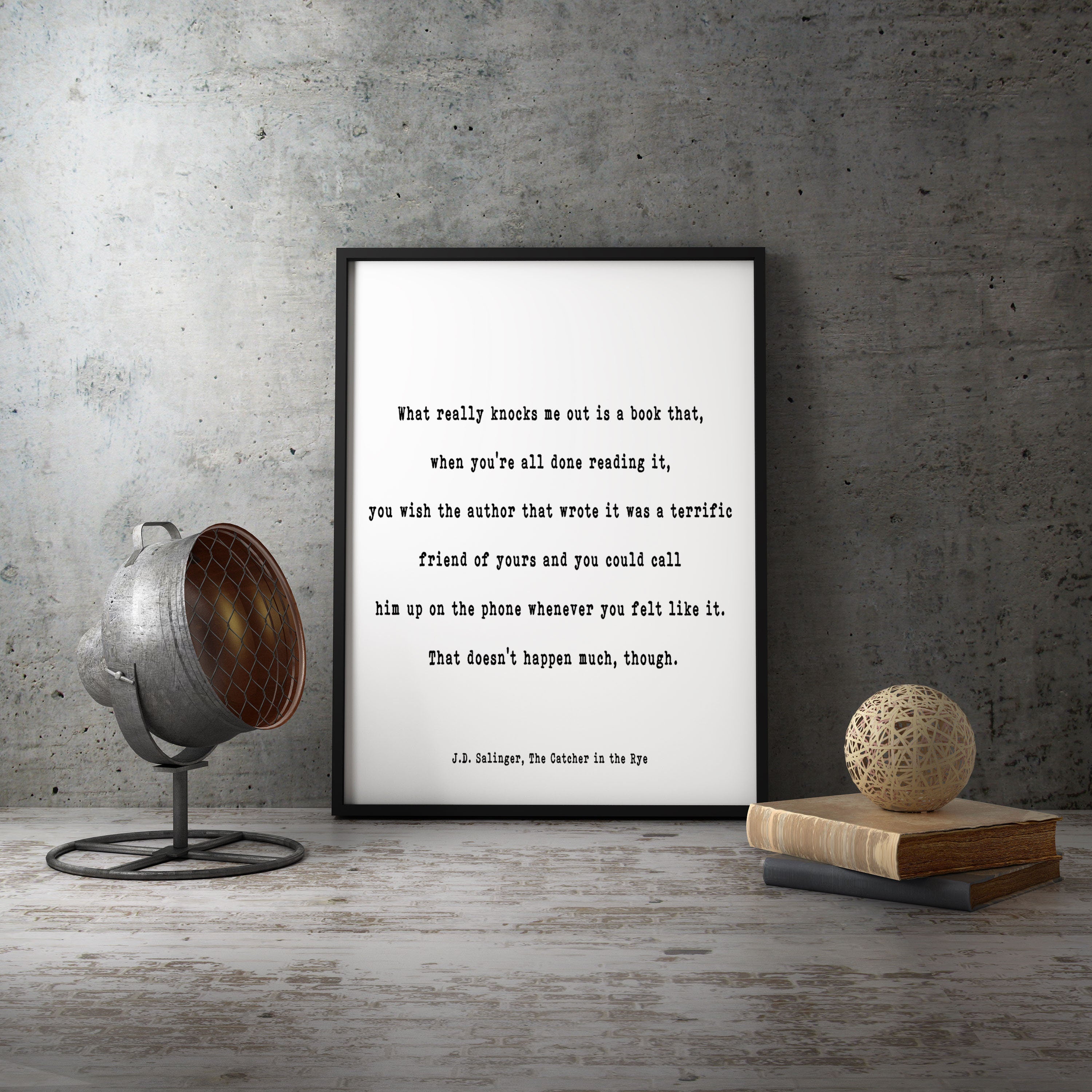 Catcher in the Rye J D Salinger Quote Print, Minimalist Wall Decor Black & White Wall Art Prints