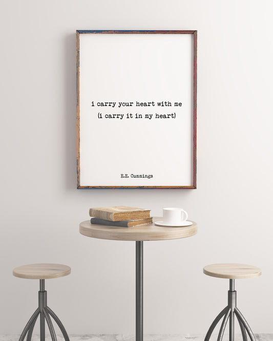 i carry your heart art print, ee cummings wedding poem print