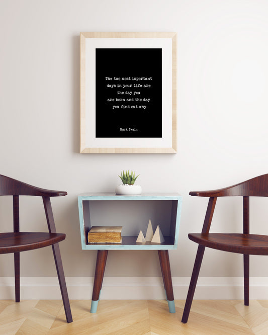 Mark Twain Inspirational Quote Print, The Two Most Important Days In Your Life