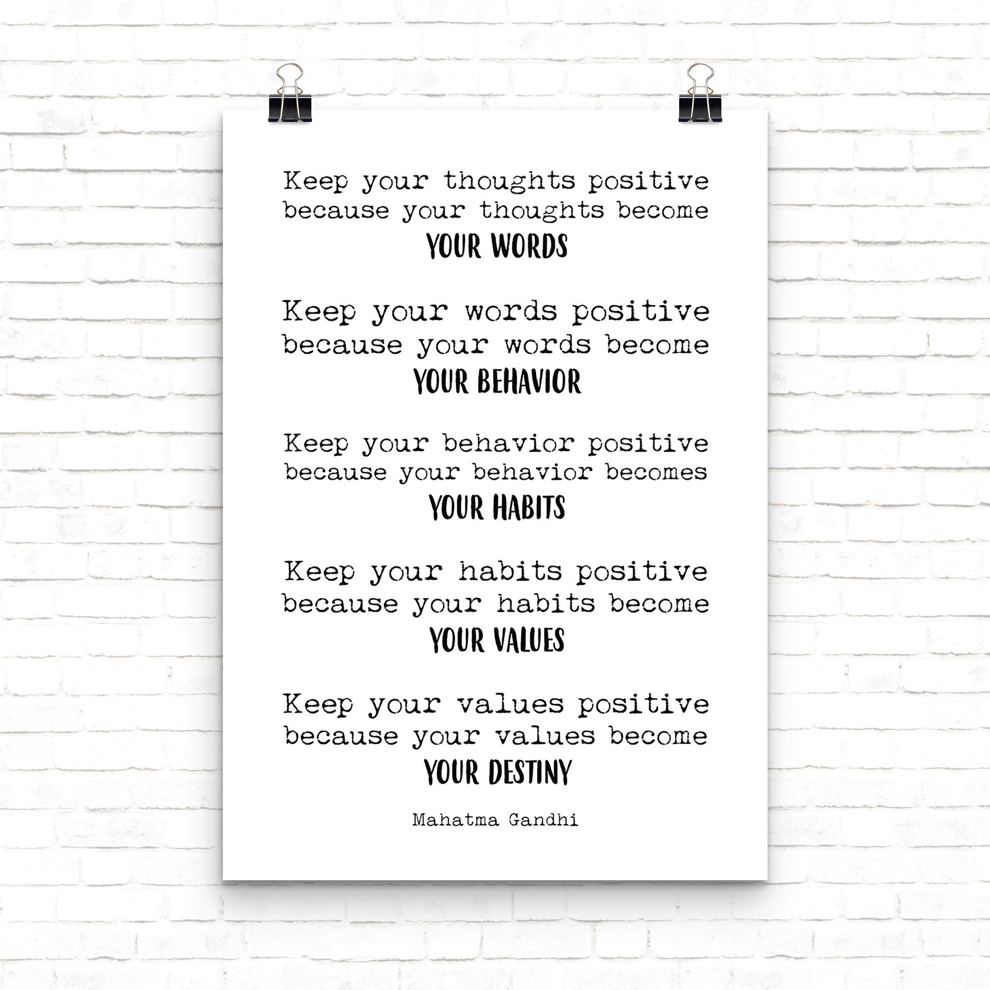 Mahatma Gandhi Life Quote Inspirational Print In Black And White, Keep Positive Office Wall Art Or Home Decor Print Unframed or Framed