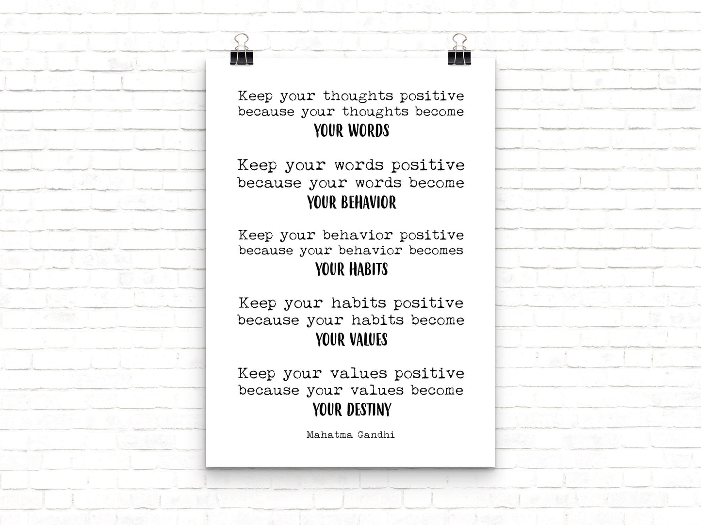 Mahatma Gandhi Life Quote Inspirational Print In Black And White, Keep Positive Office Wall Art Or Home Decor Print Unframed or Framed