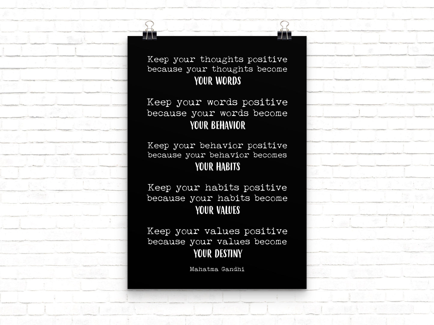 Large Mahatma Gandhi Quote Print Keep Your Thoughts Positive Minimalist Inspirational Wall Art