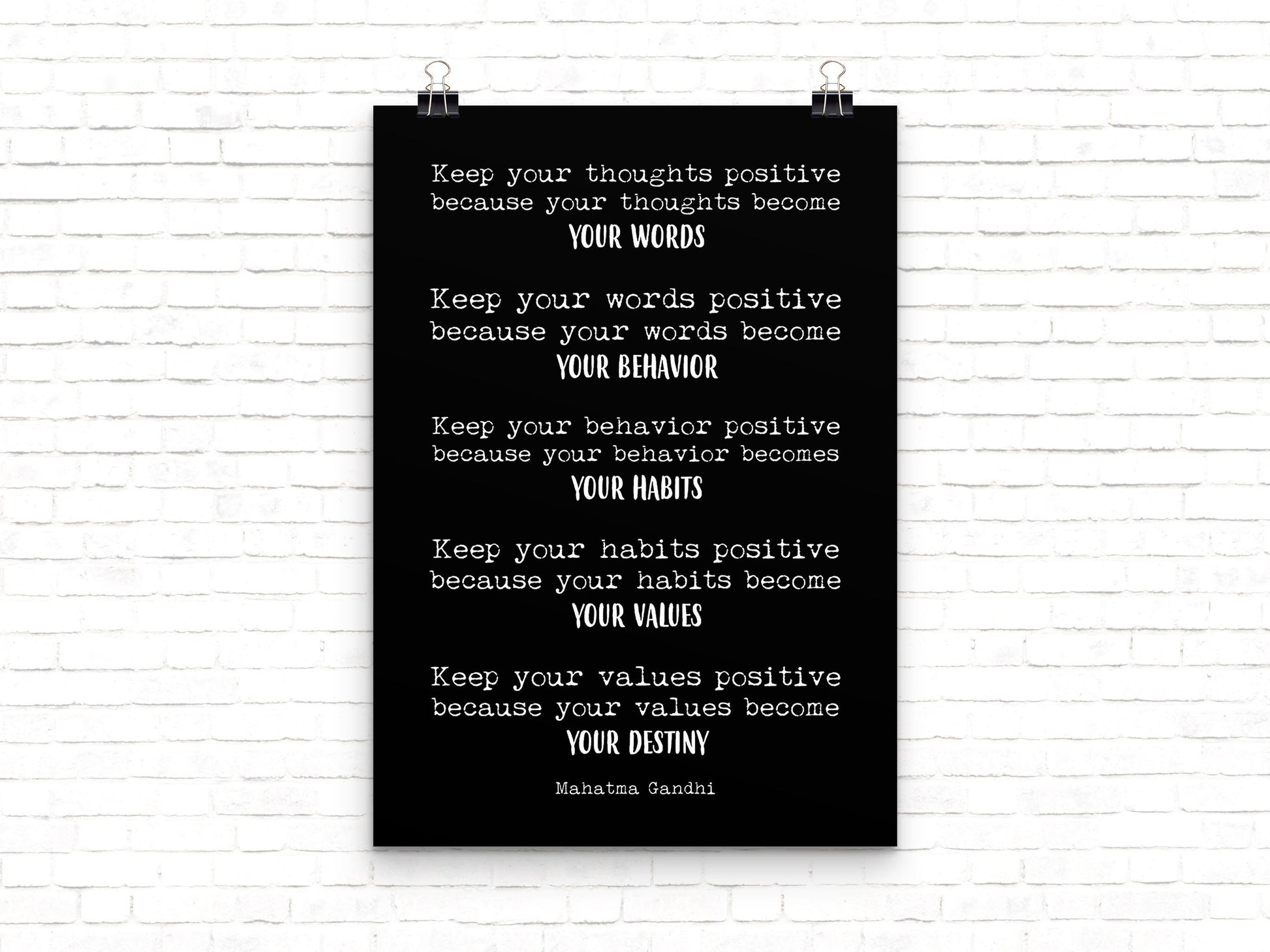 Large Mahatma Gandhi Quote Print Keep Your Thoughts Positive Minimalist Inspirational Wall Art