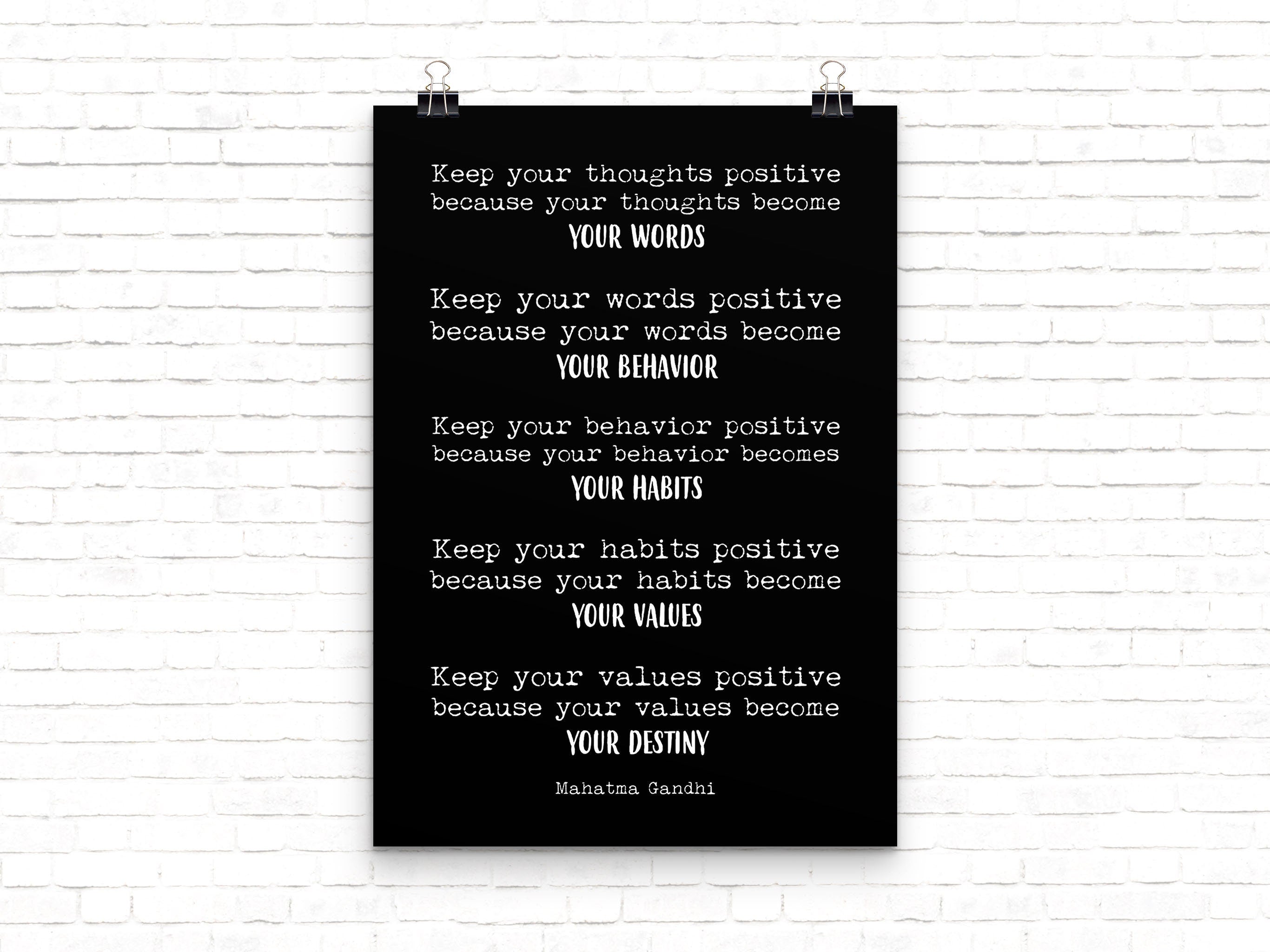 Large Mahatma Gandhi Quote Print Keep Your Thoughts Positive Minimalist Inspirational Wall Art