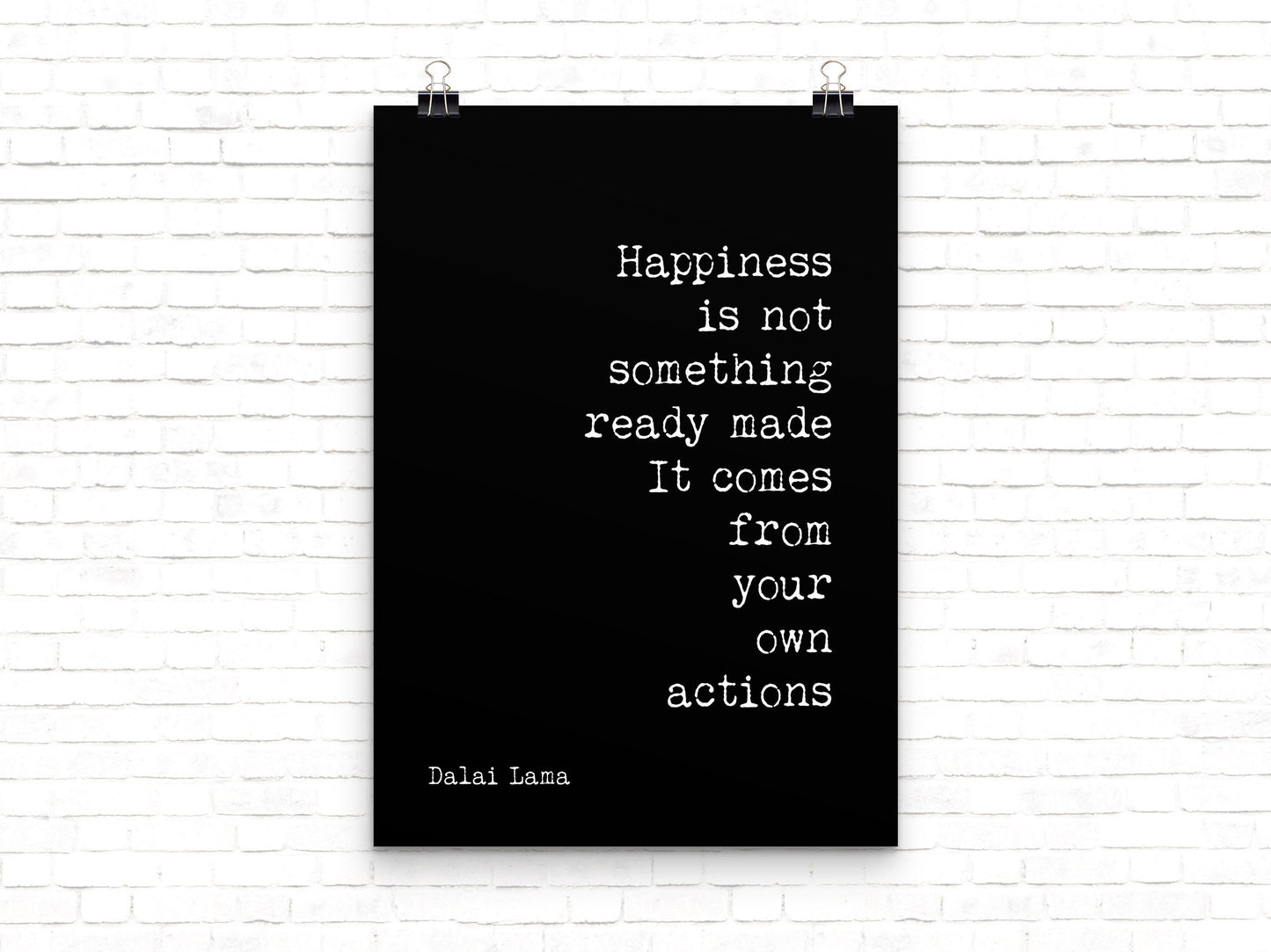 Dalai Lama Quote Print Happiness Comes From Your Actions Motivational Wall Art Black Or White Minimalist Wisdom Gift For Mindful Living