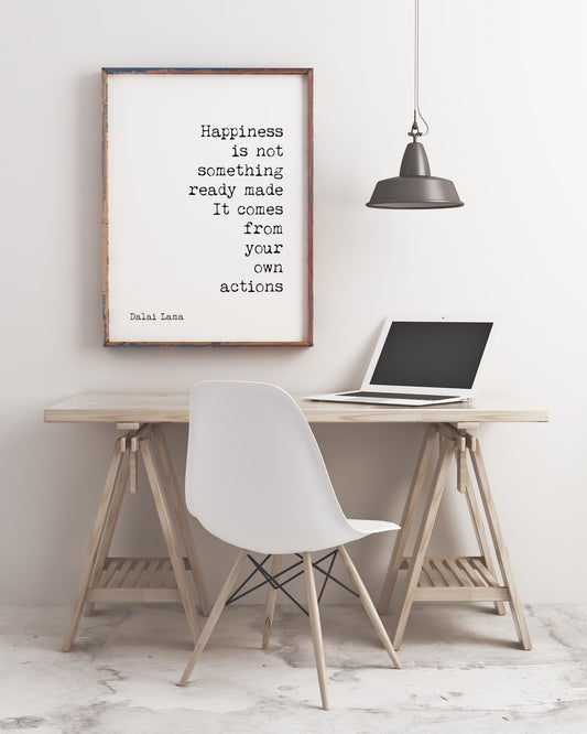 Dalai Lama Quote Print Happiness Comes From Your Actions Motivational Wall Art Black Or White Minimalist Wisdom Gift For Mindful Living