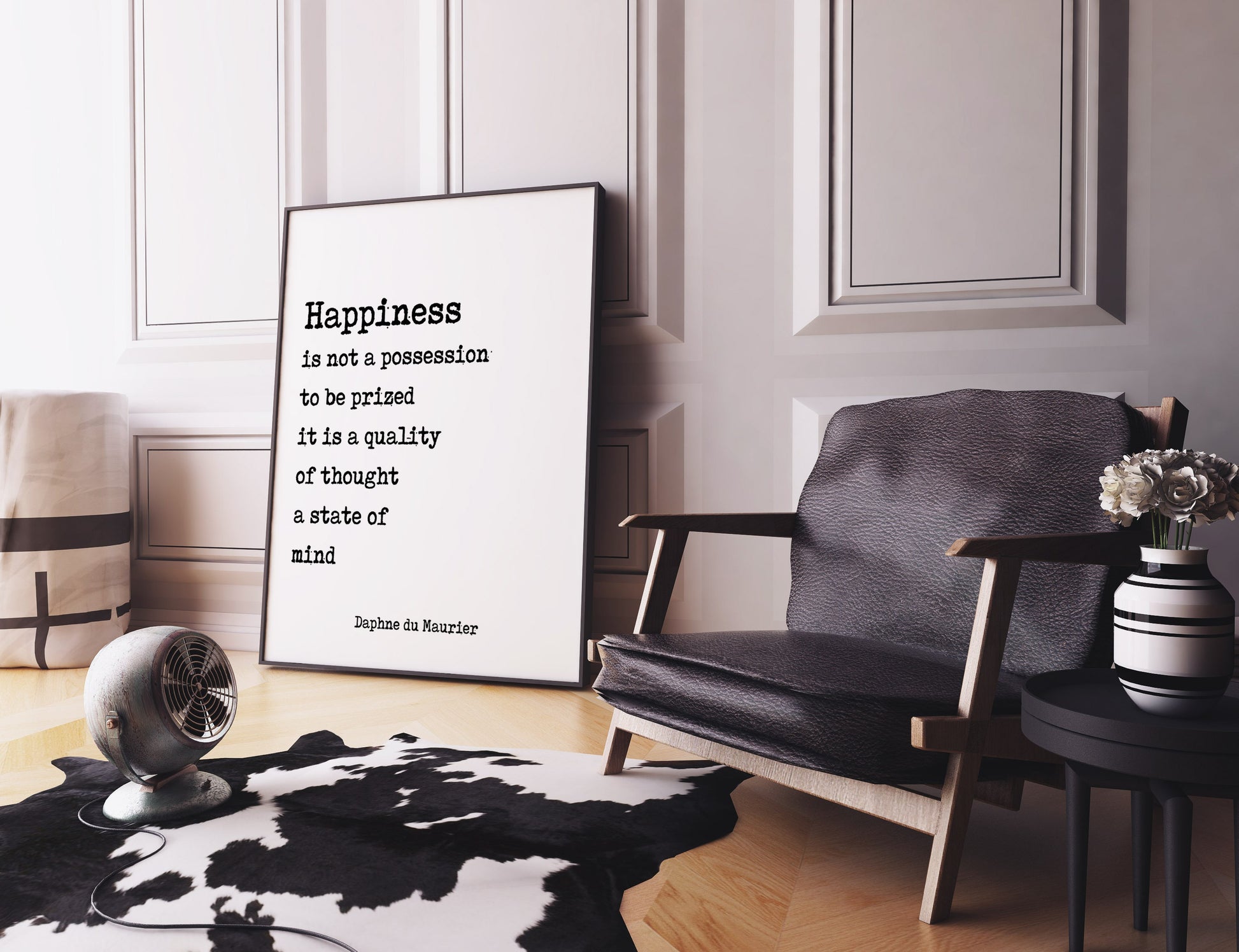 Happiness Quote Print by Daphne du Maurier | Literary Wall Art | Typewriter Style Poster | Framed or Unframed