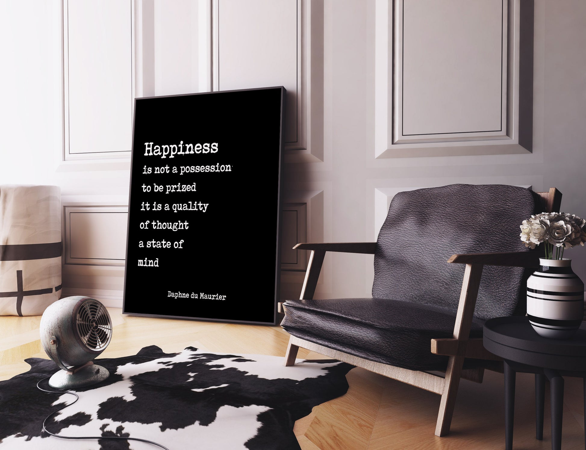Happiness Quote Print by Daphne du Maurier | Literary Wall Art | Typewriter Style Poster | Framed or Unframed
