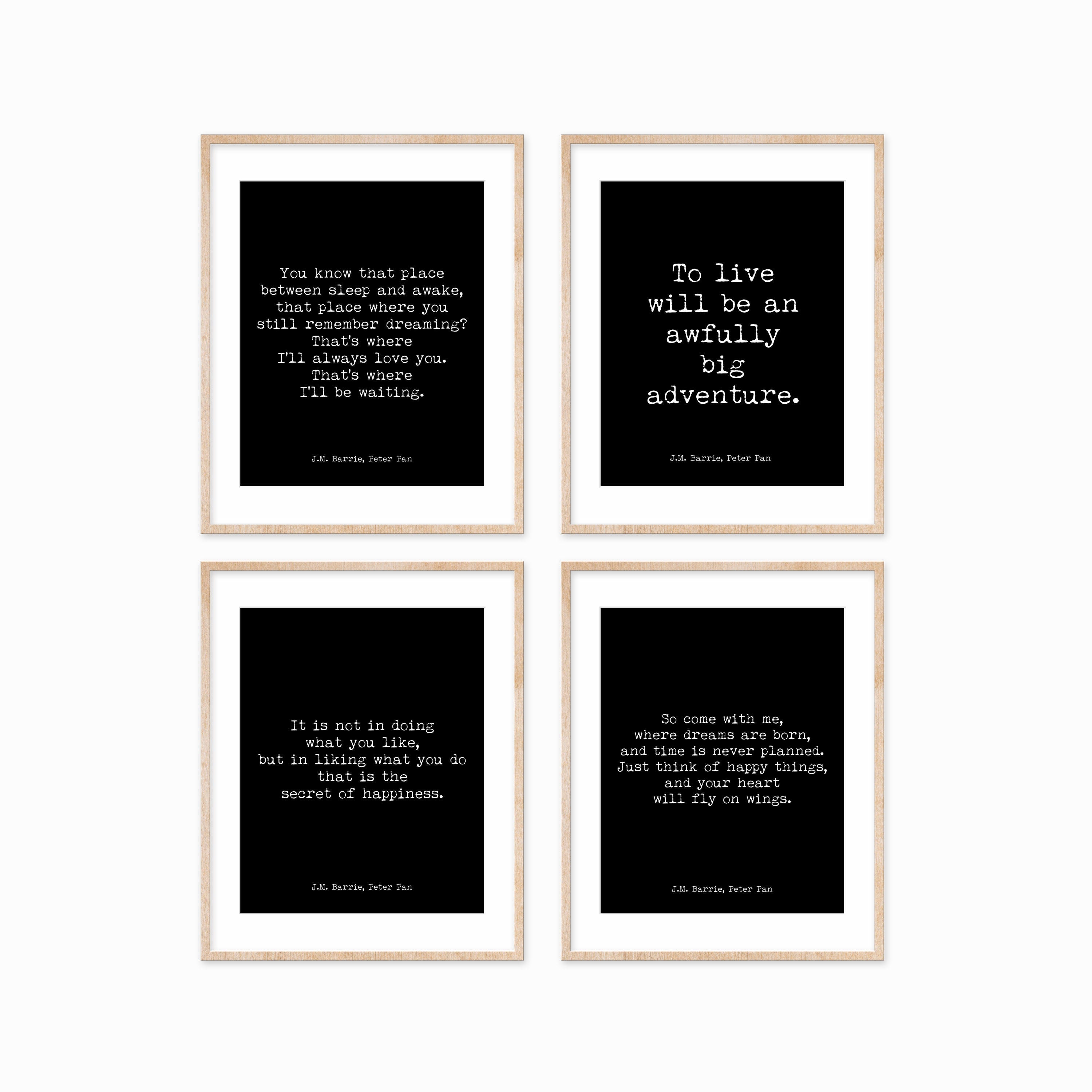 J.M. Barrie Peter Pan Quote Print Set, Literary Wall Art Collection
