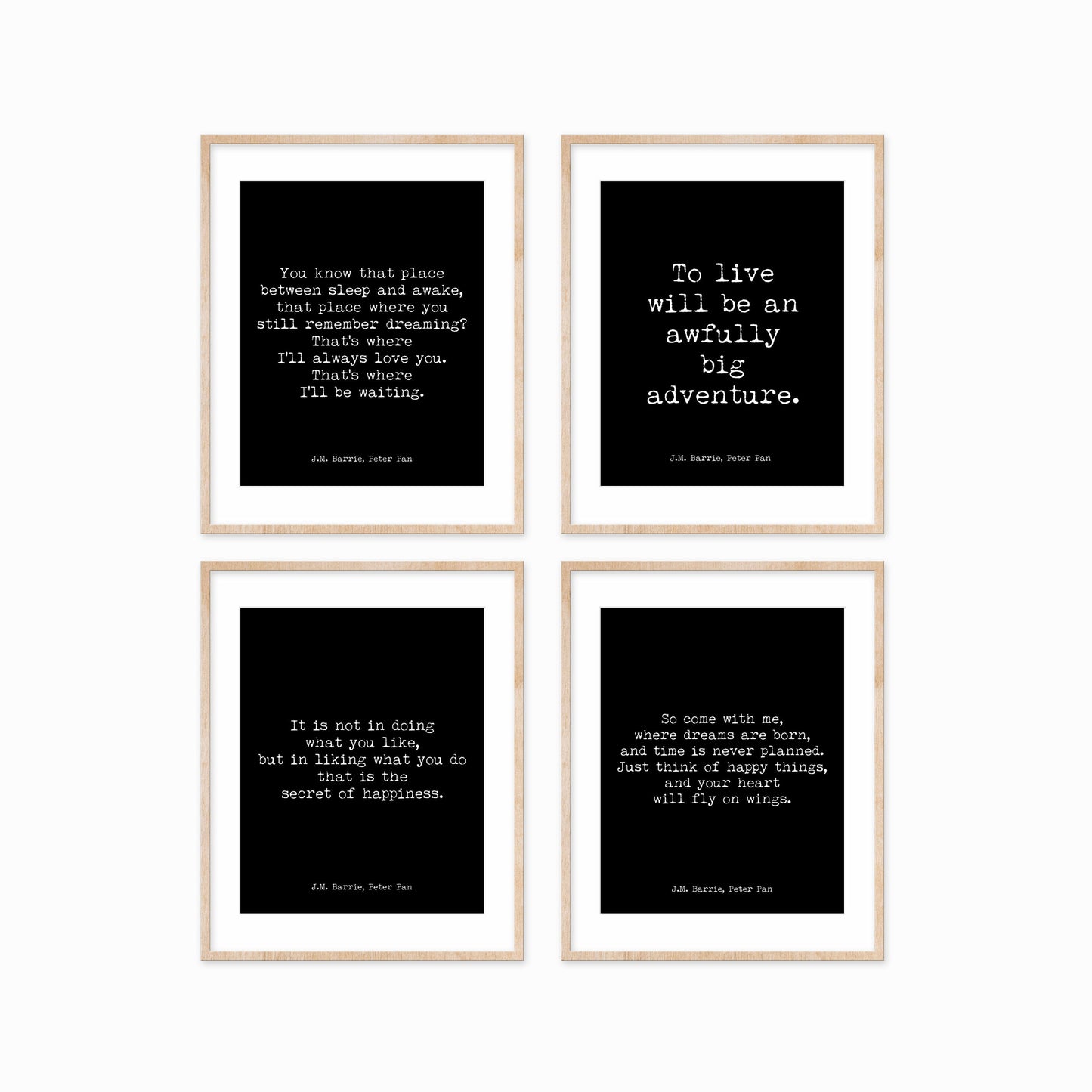 J.M. Barrie Peter Pan Quote Print Set, Literary Wall Art Collection