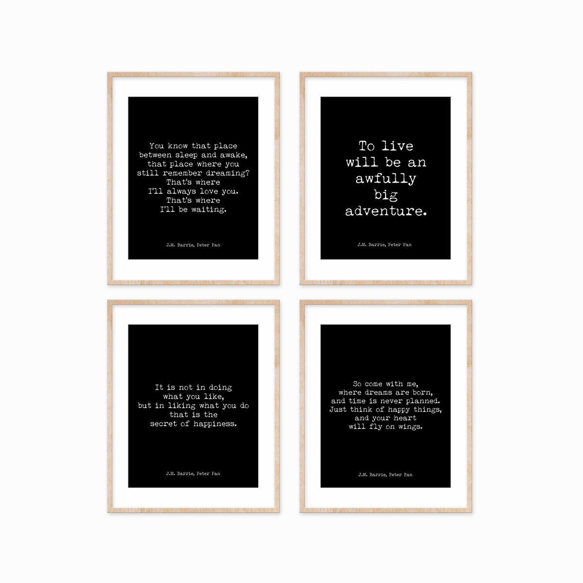 J.M. Barrie Peter Pan Quote Print Set, Literary Wall Art Collection