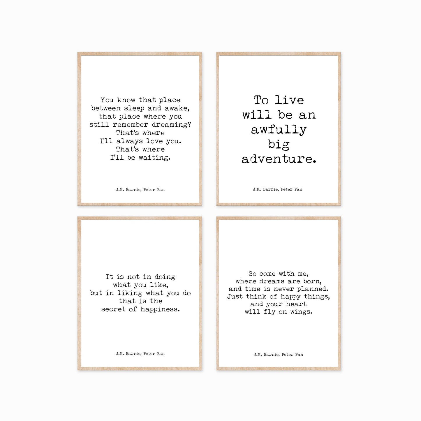 J.M. Barrie Peter Pan Quote Print Set, Literary Wall Art Collection