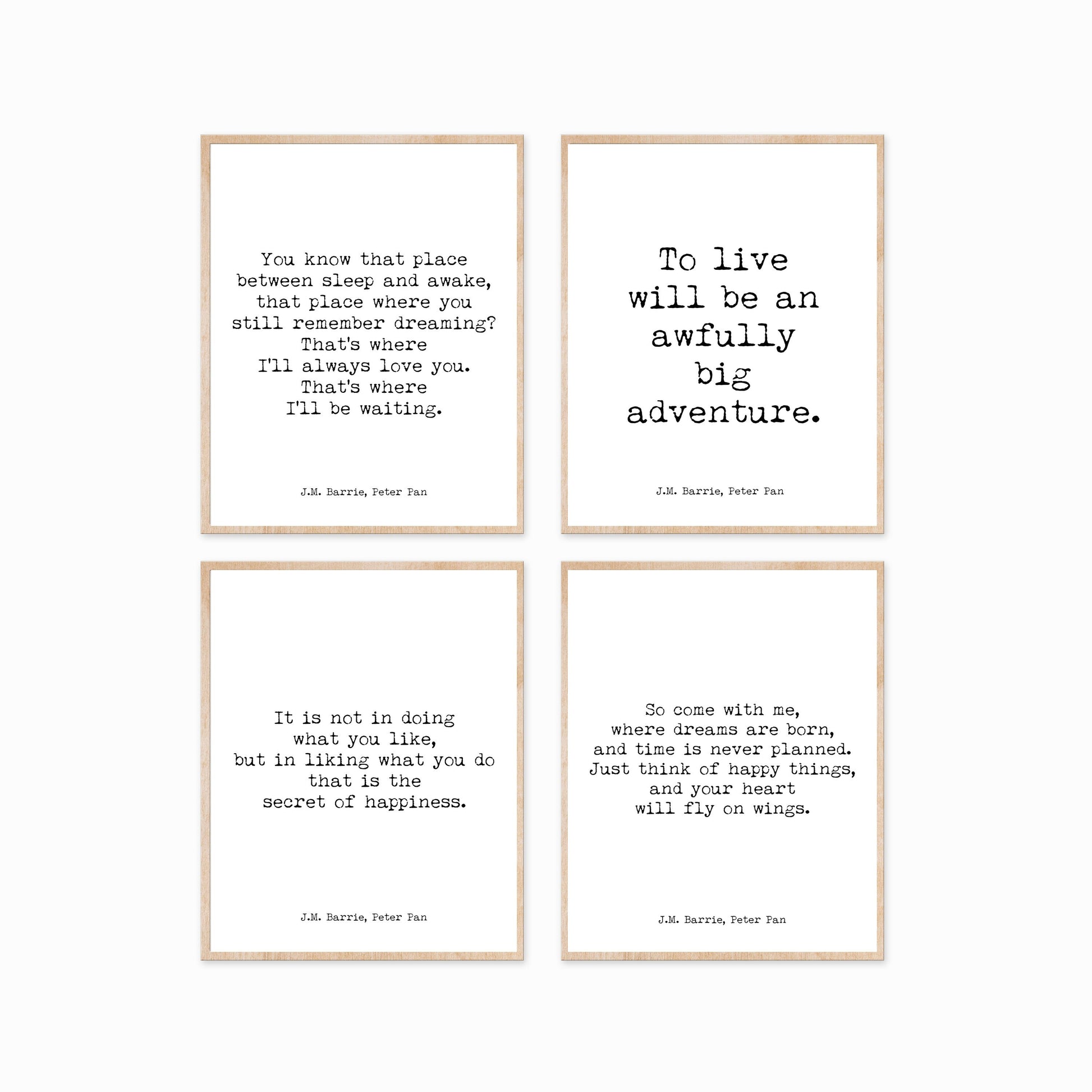 J.M. Barrie Peter Pan Quote Print Set, Literary Wall Art Collection