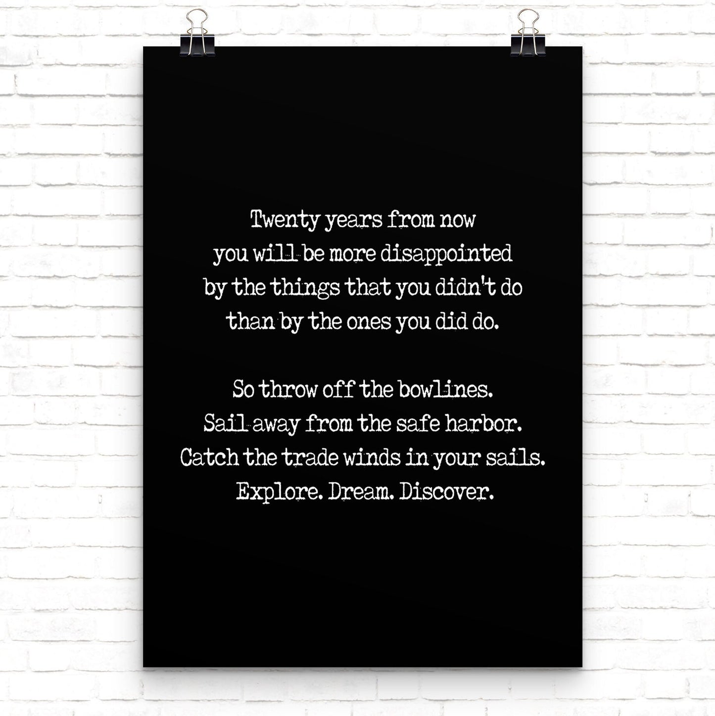 Mark Twain Travel Quote Print, Explore Dream Discover Inspirational Wall Art