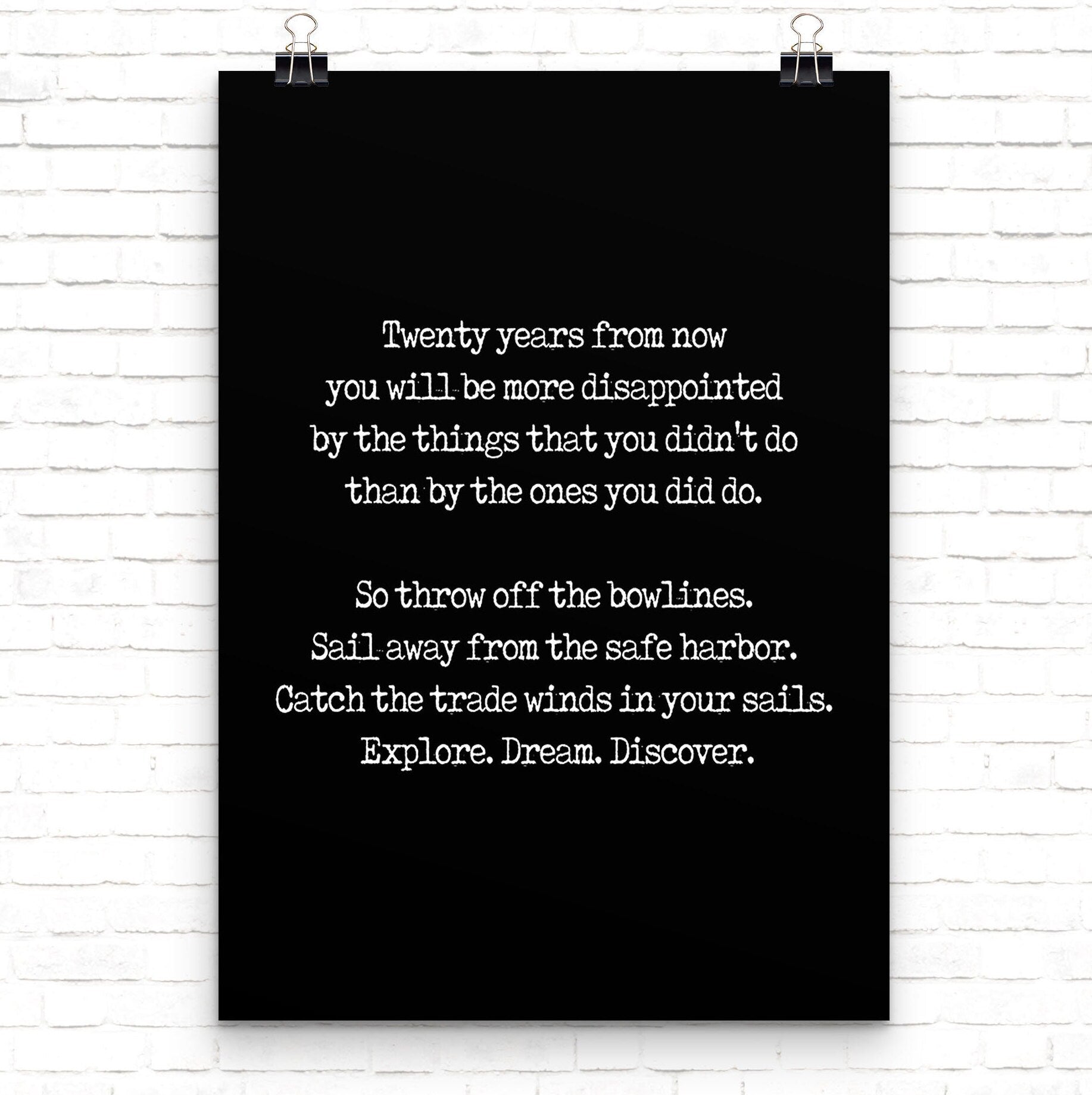 Mark Twain Travel Quote Print, Explore Dream Discover Inspirational Wall Art