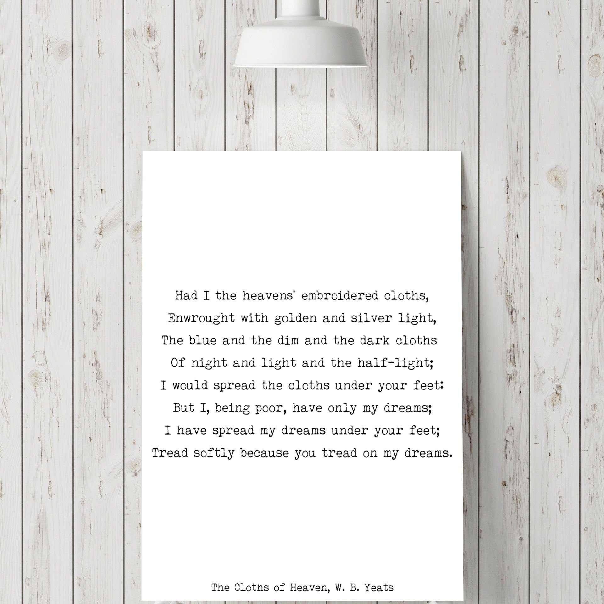W.B. Yeats Quote Print – The Cloths of Heaven Poem – Book Page Style Vintage Literary Wall Art, Framed or Unframed