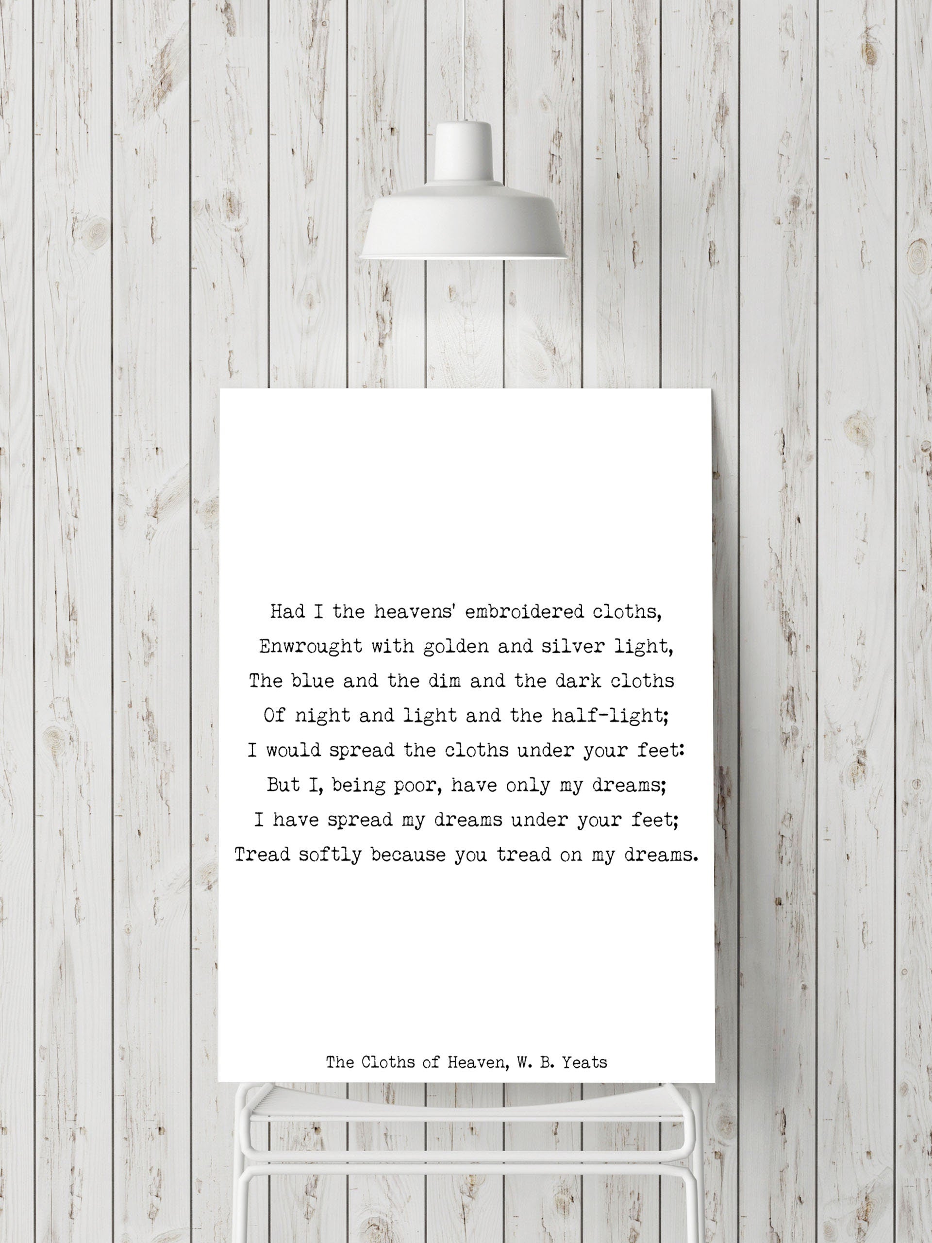 The Cloths of Heaven Poem Print – W. B. Yeats Literary Quote Wall Art, Romantic Typewriter Style